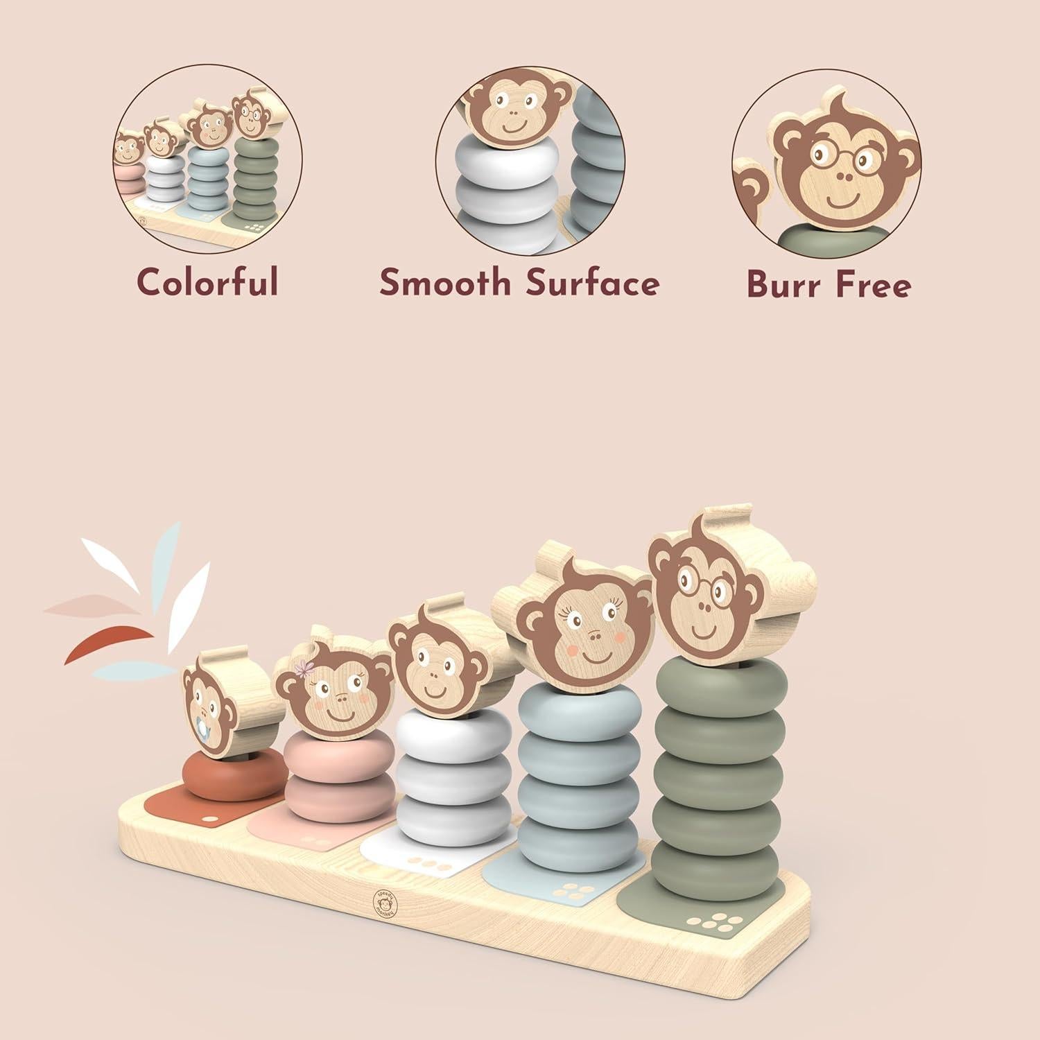 Apilador Familiar Speedy Monkey Kids - 5 Monos de Madera, Pintura No Tóxica, Juguete Educativo