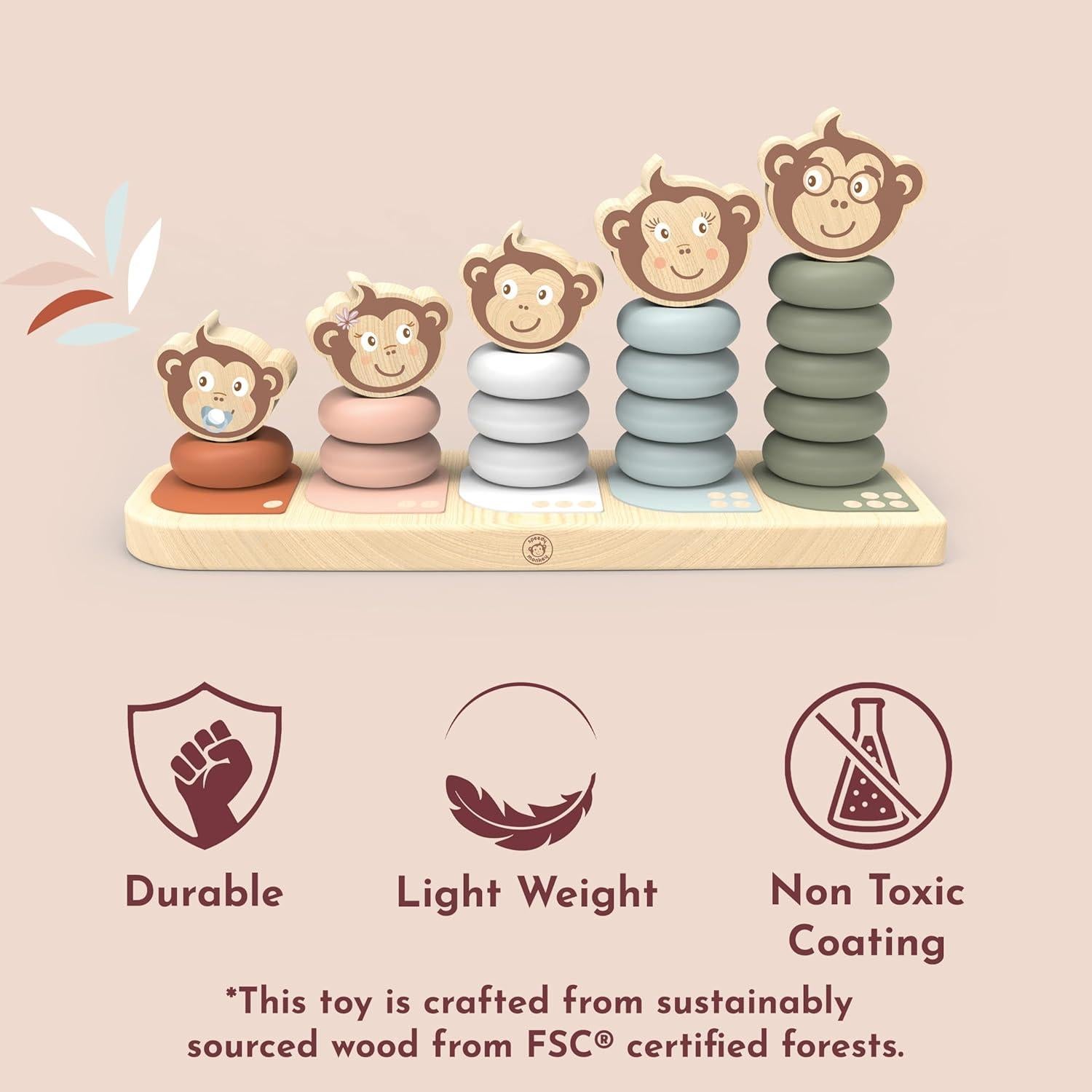 Apilador Familiar Speedy Monkey Kids - 5 Monos de Madera, Pintura No Tóxica, Juguete Educativo