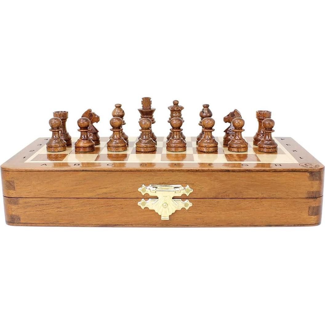 Juego de Ajedrez de Viaje Plegable Magnético Madera Acacia 20.32 cm