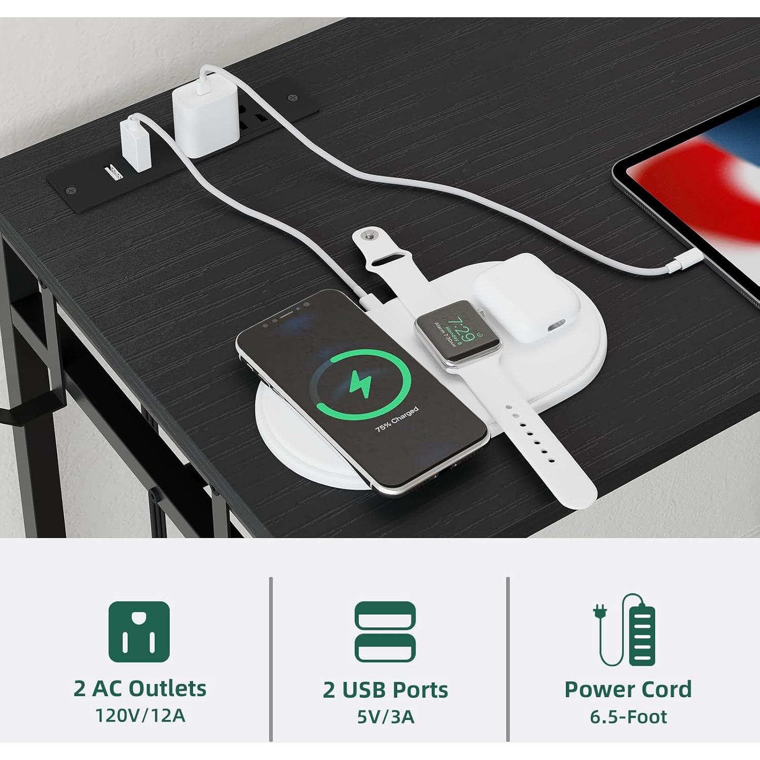 Cómoda Negra Somdot con Rack Colgante y Luces LED 4 Cajones