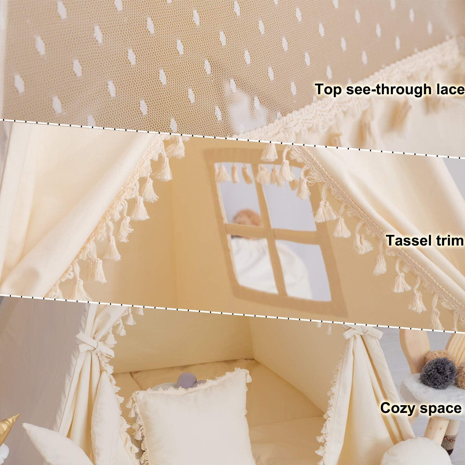 Tienda Tipi para Niños TreeBud Beige con Alfombra y Luces