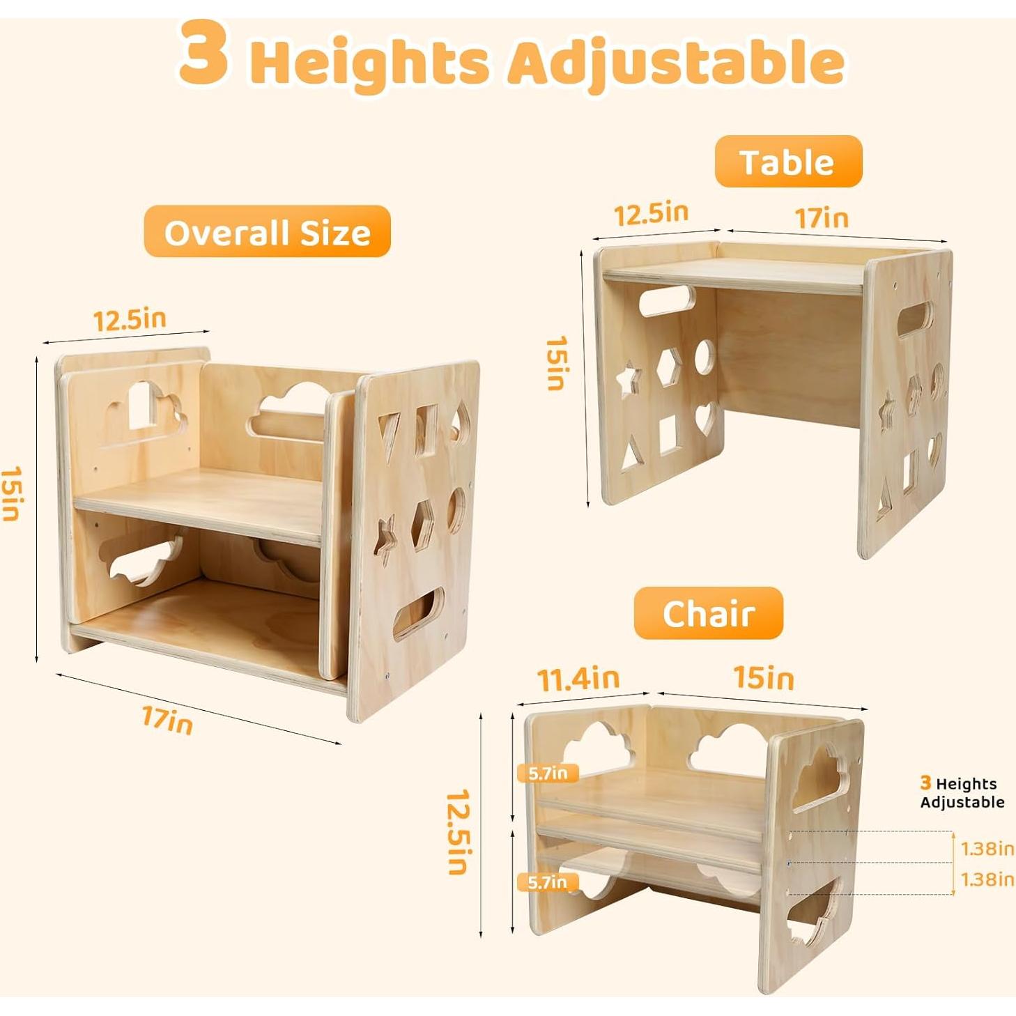 Conjunto Mesa y Silla Montessori Satisure para Niños 1-3 Años