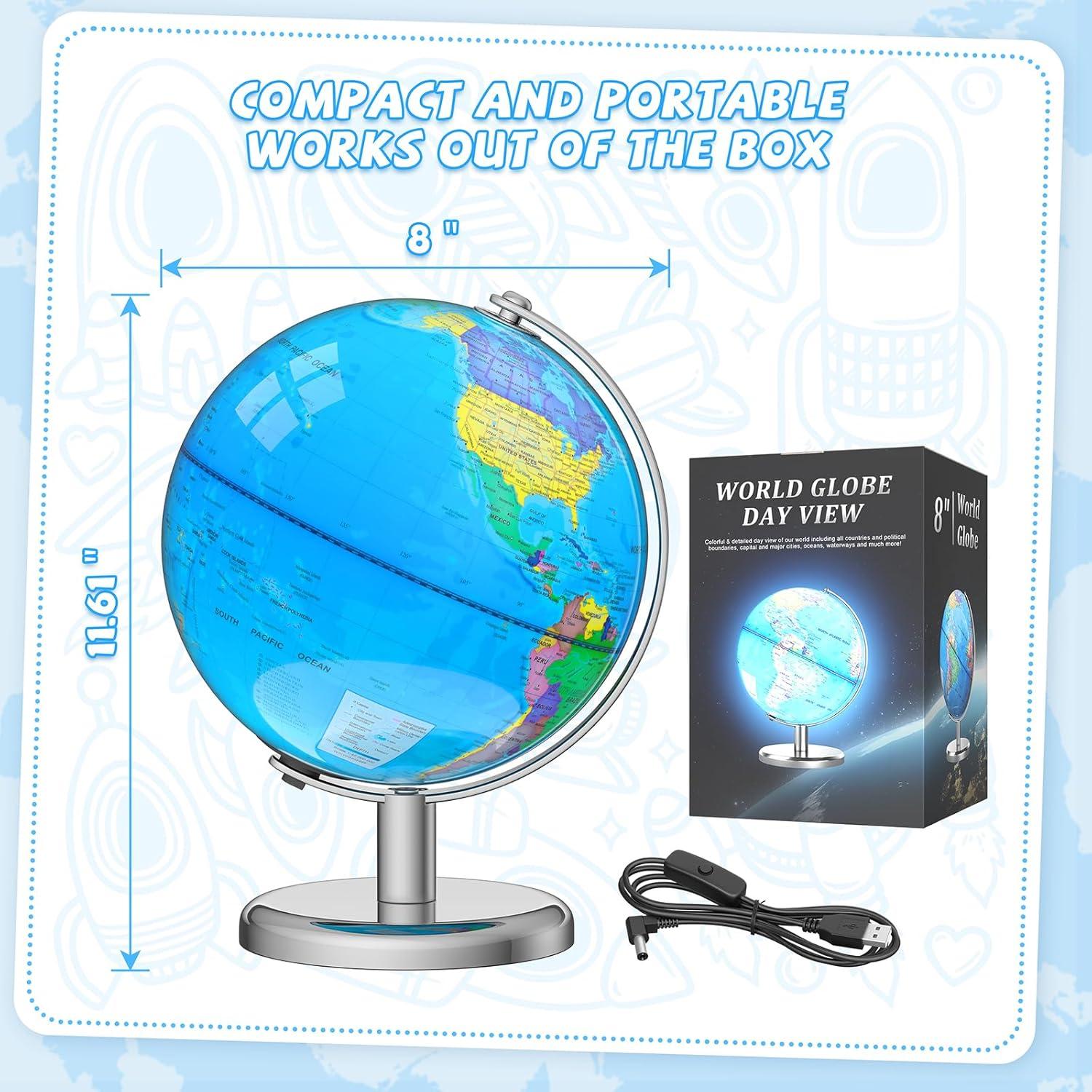 Globo Terráqueo Iluminado Voxelure 20.32 cm para Niños