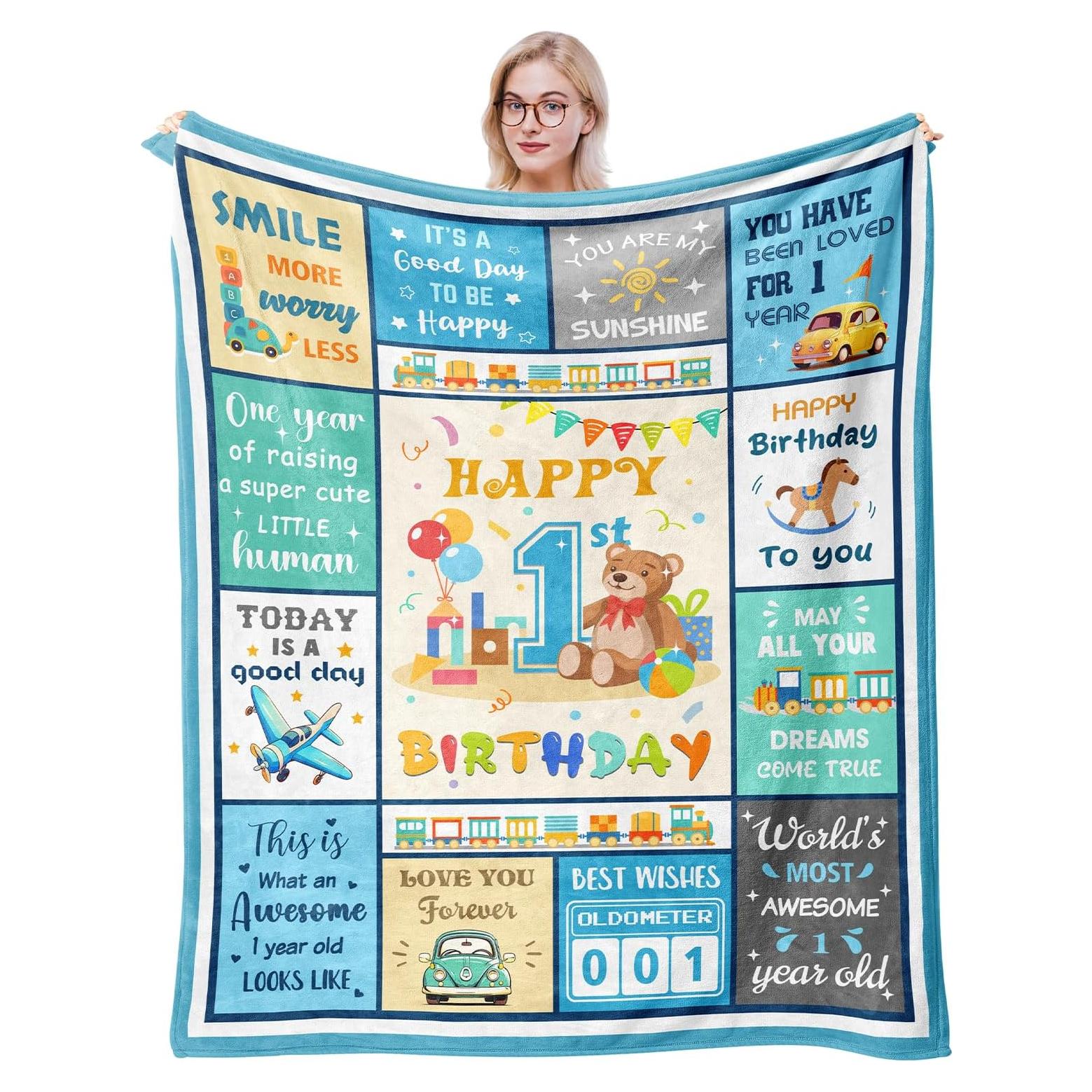 Manta de Cumpleaños para Niño 1 Año Solzien 127x102cm Franela