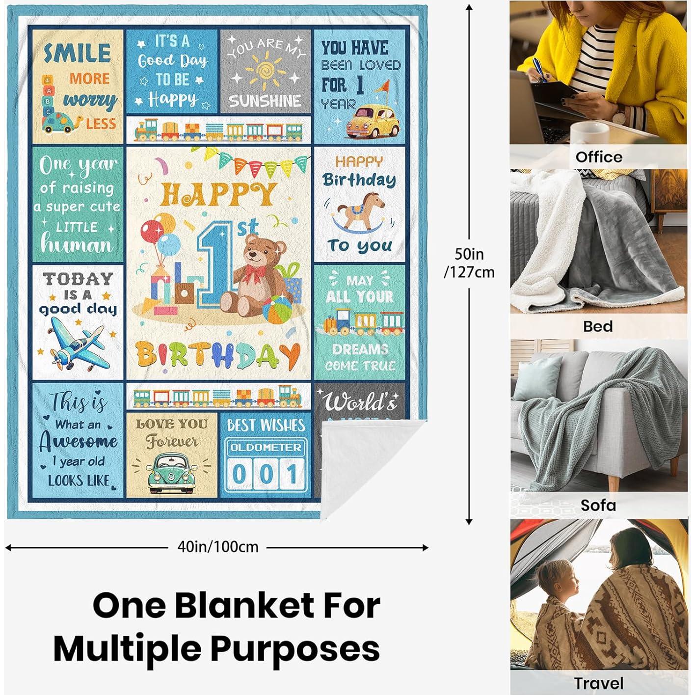 Manta de Cumpleaños para Niño 1 Año Solzien 127x102cm Franela