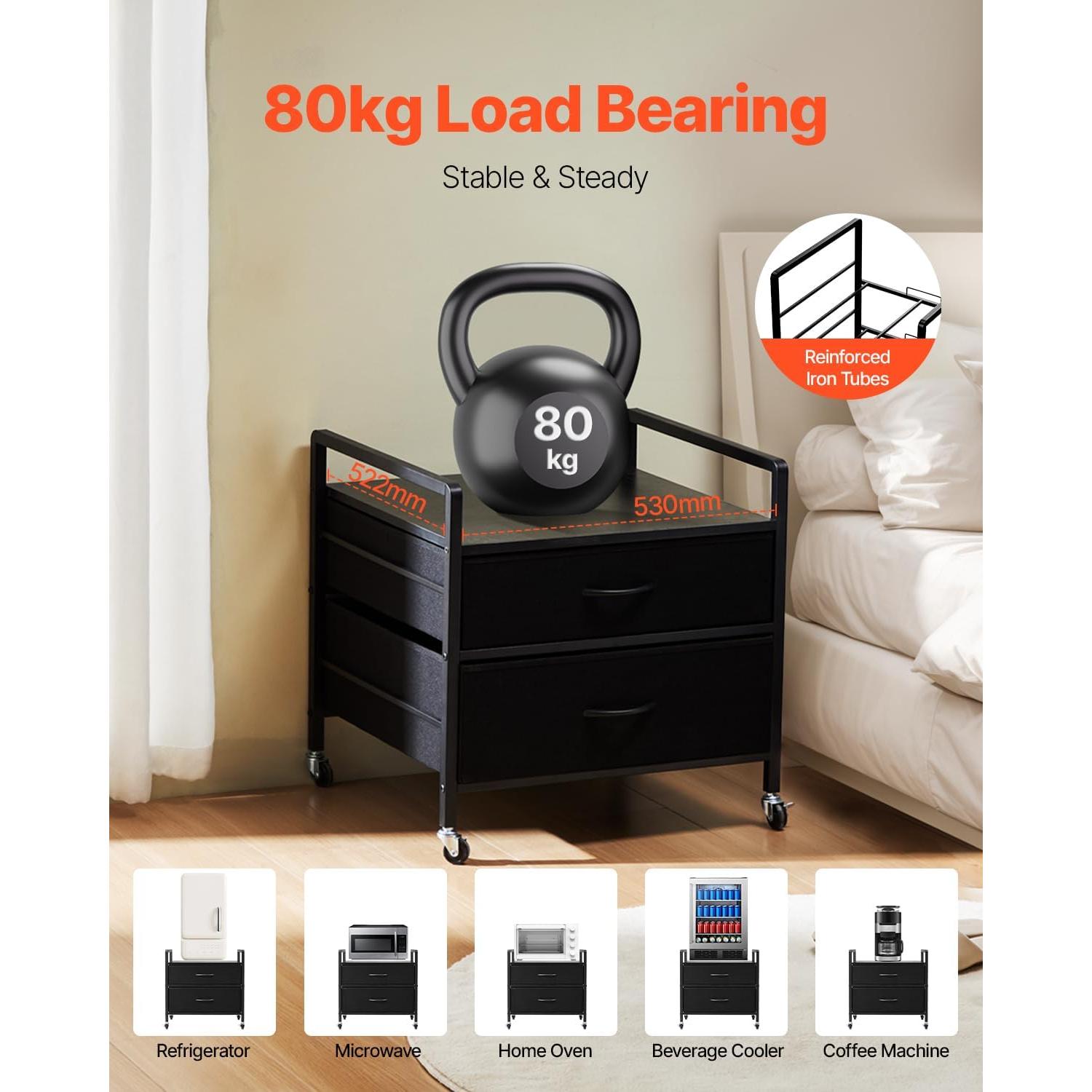 Soporte para Mini Nevera VEVOR Negro con 2 Cajones y Ruedas