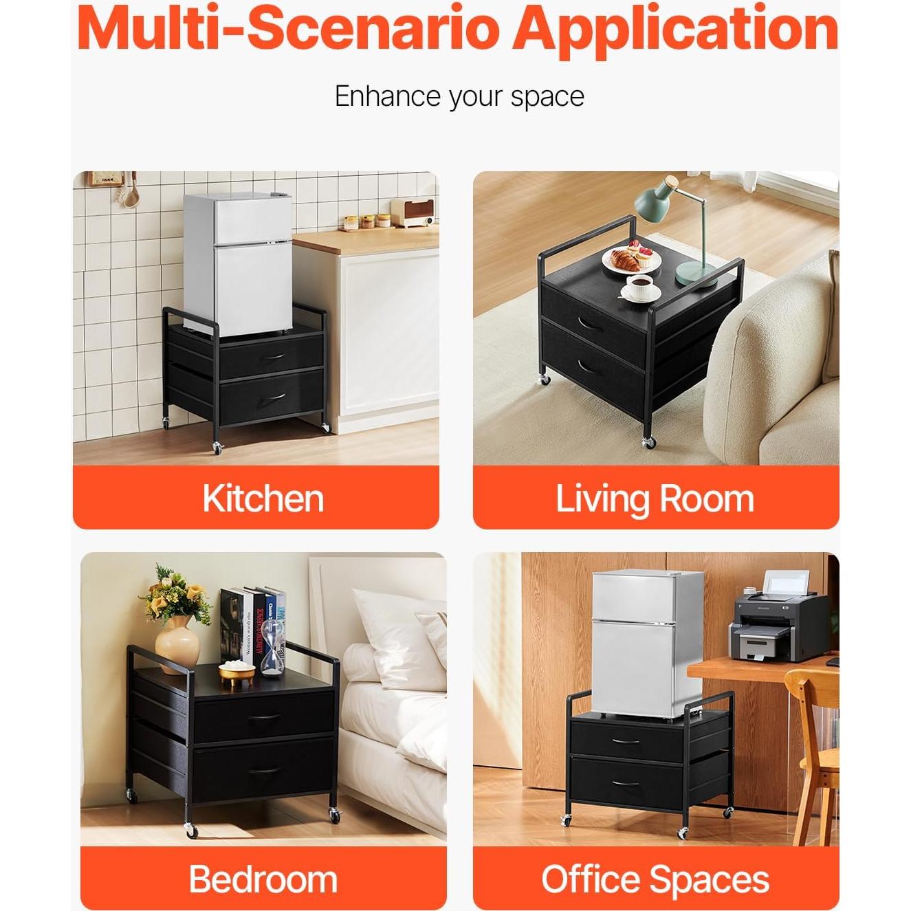 Soporte para Mini Nevera VEVOR Negro con 2 Cajones y Ruedas