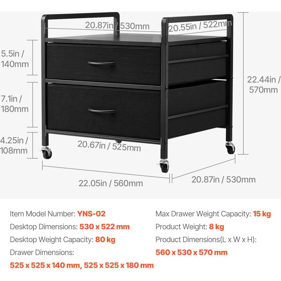 Soporte para Mini Nevera VEVOR Negro con 2 Cajones y Ruedas