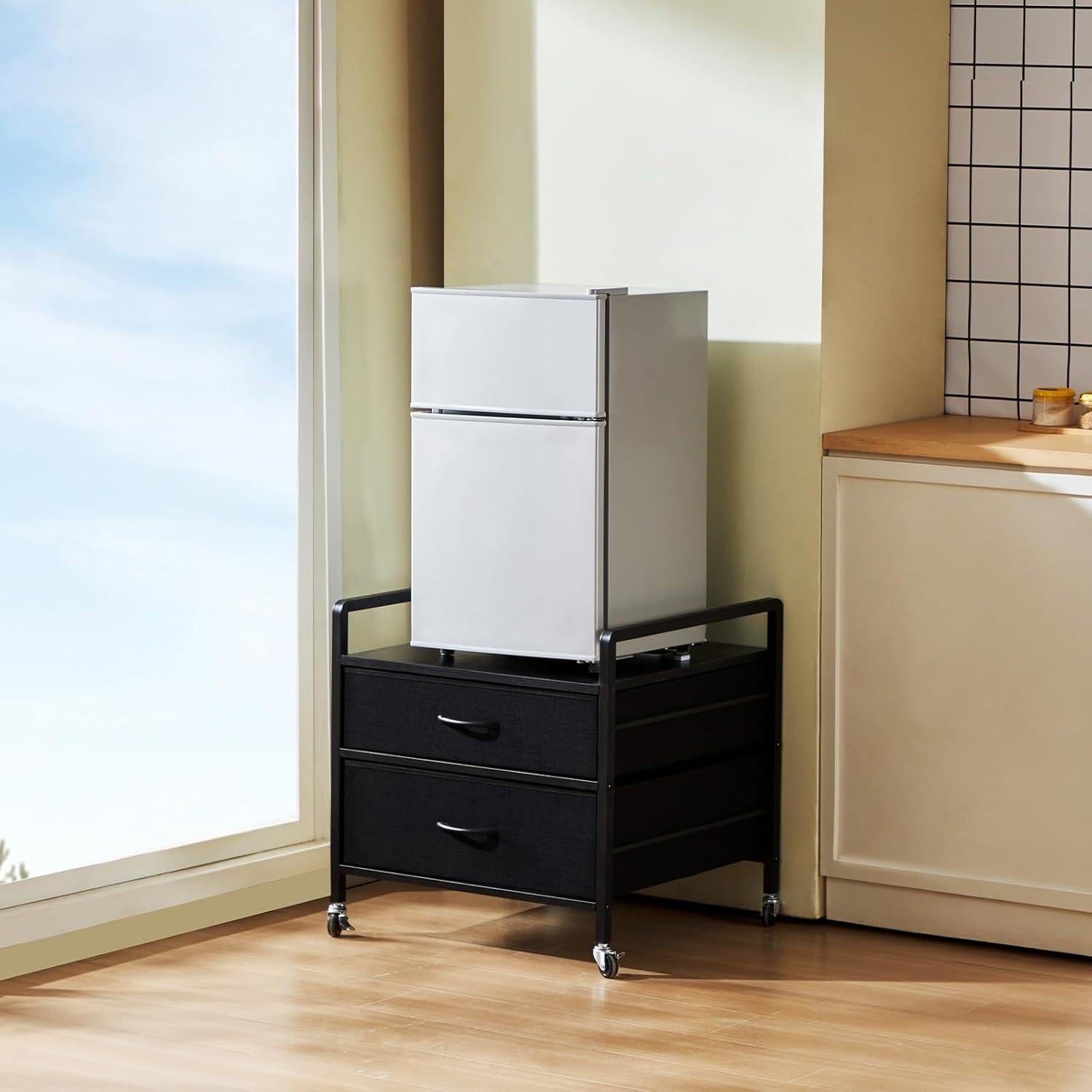 Soporte para Mini Nevera VEVOR Negro con 2 Cajones y Ruedas