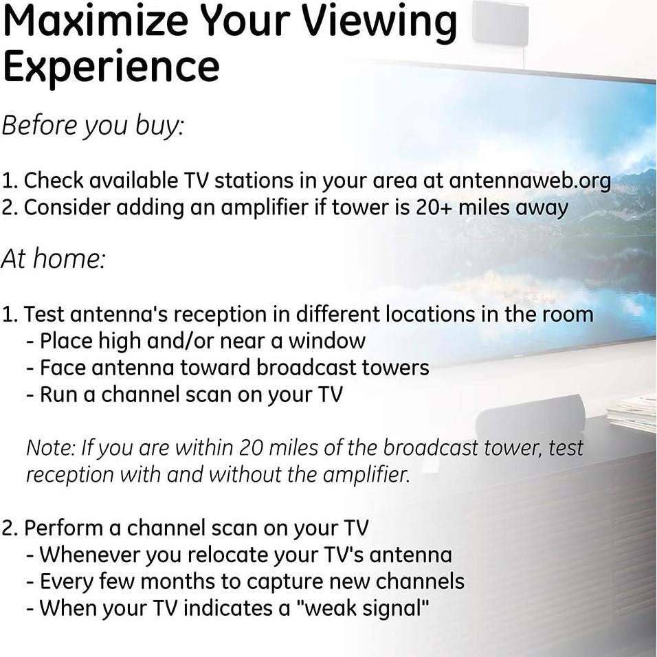 Antena de TV Interior GE Modern Loop 4K HD VHF UHF 33675