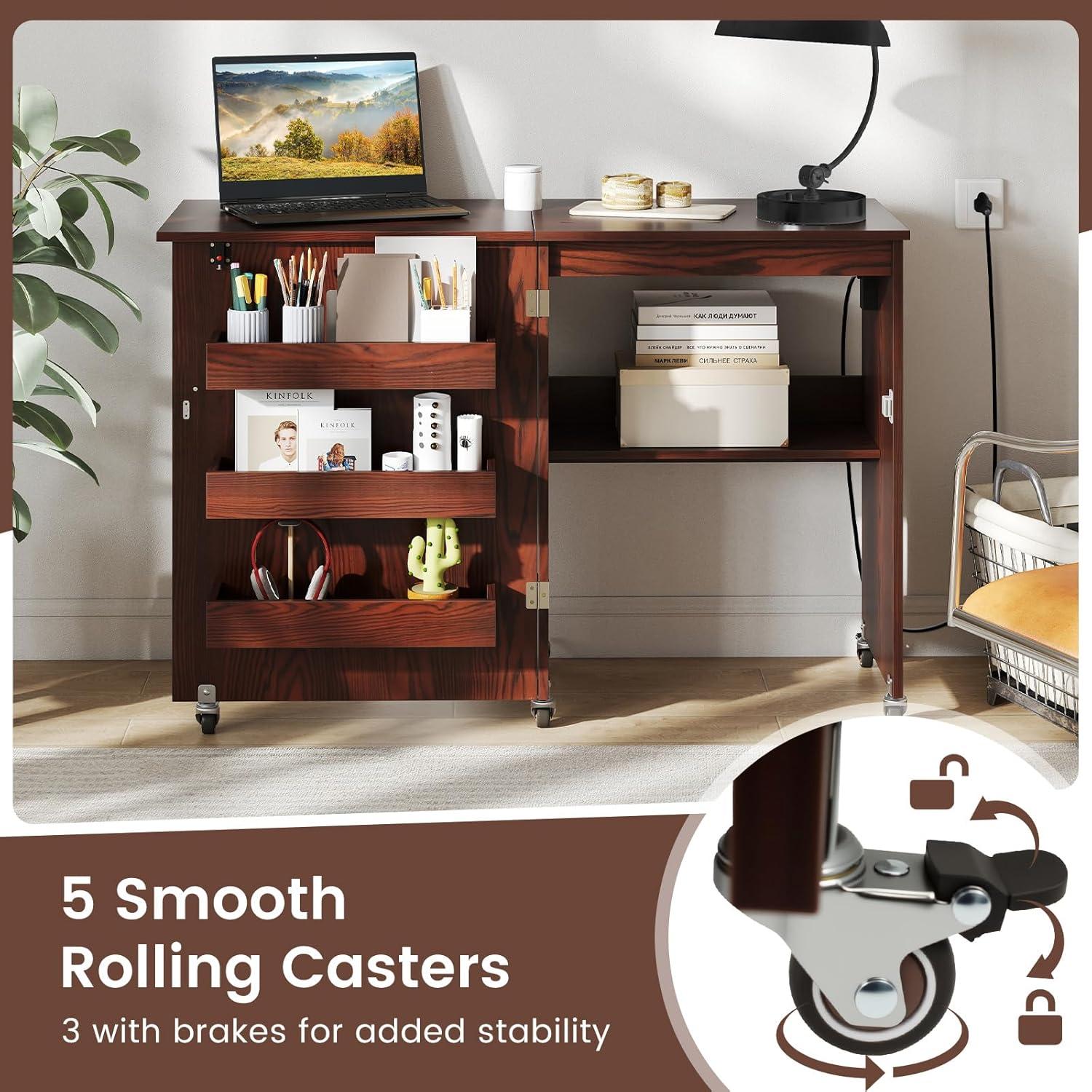 Mesa de Costura Plegable DORTALA con Estación de Carga y Almacenamiento