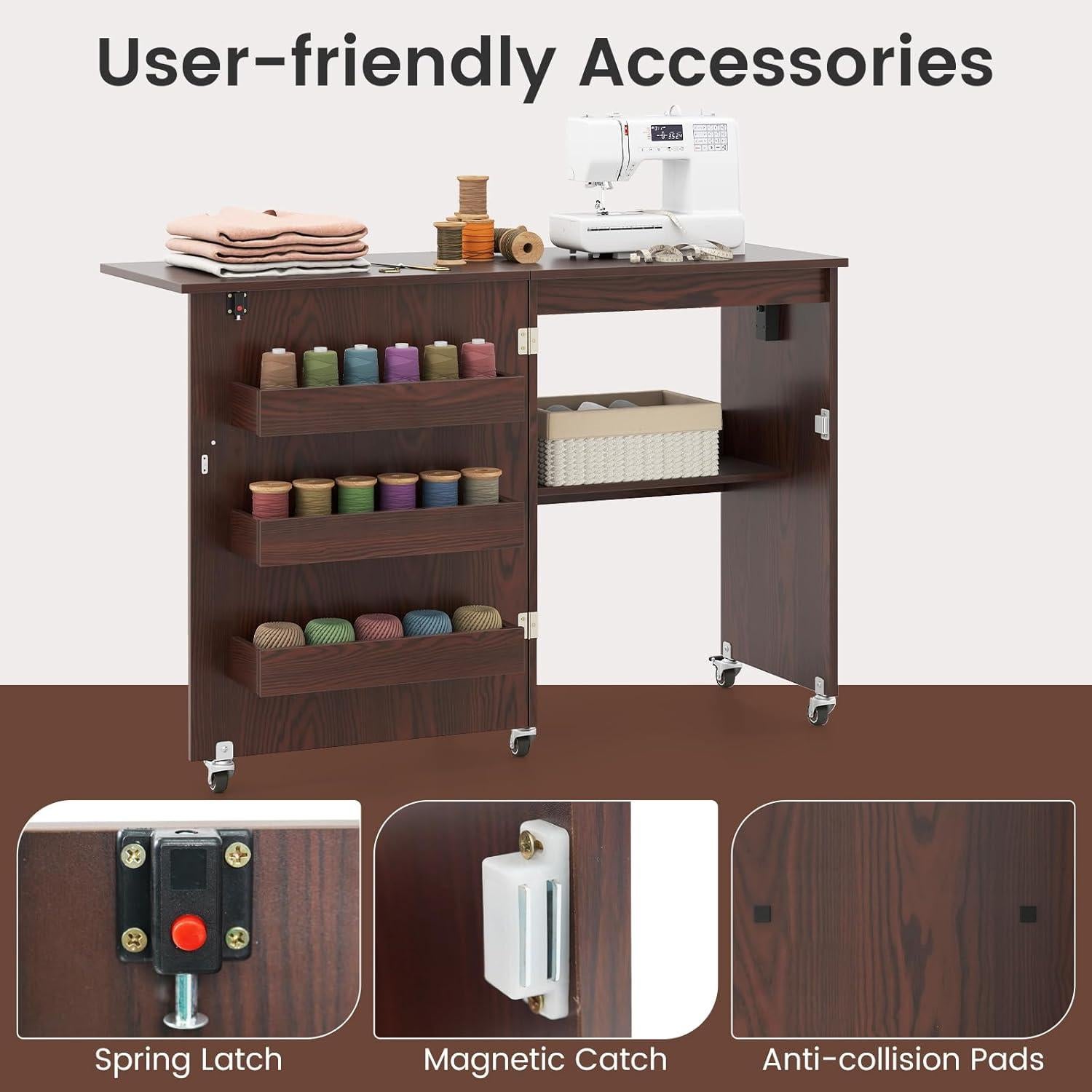 Mesa de Costura Plegable DORTALA con Estación de Carga y Almacenamiento