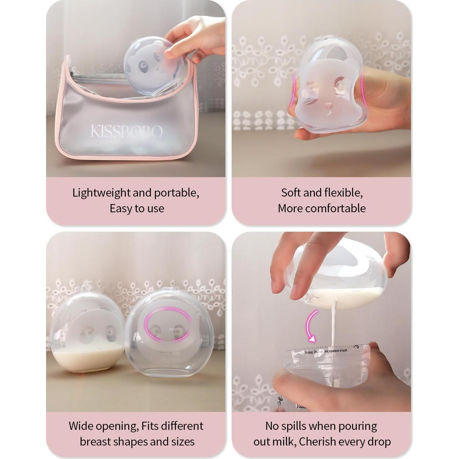 Portable Silicone Milk Containers，Breast Shells Nursing Cup，Soft Silicone Design for Pain-Free Use，Leak-Proof Lid for Easy Travel ，BPA-Free and Easy to Clean
