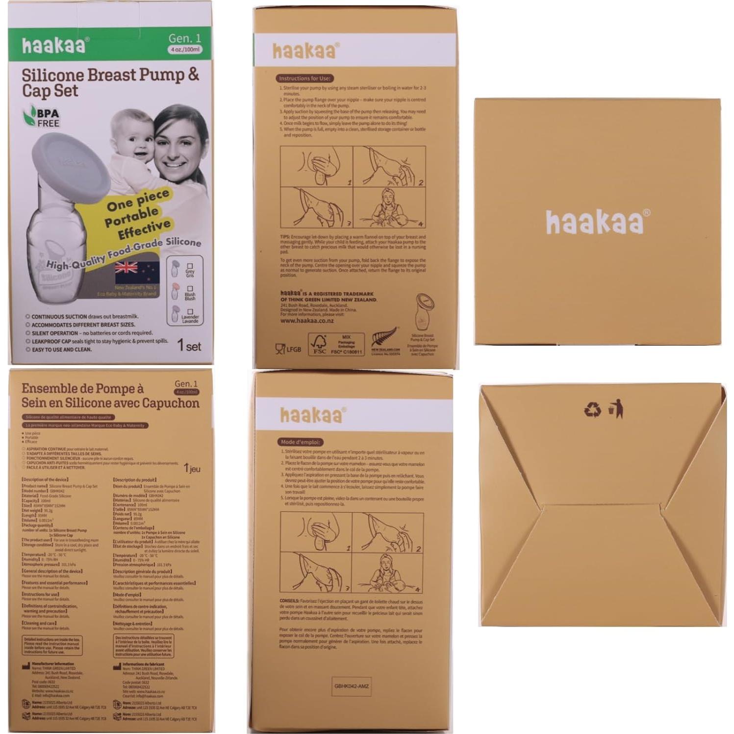 Bomba Manual de Pecho Haakaa 100ml Sonrosado con Tapa Silicona