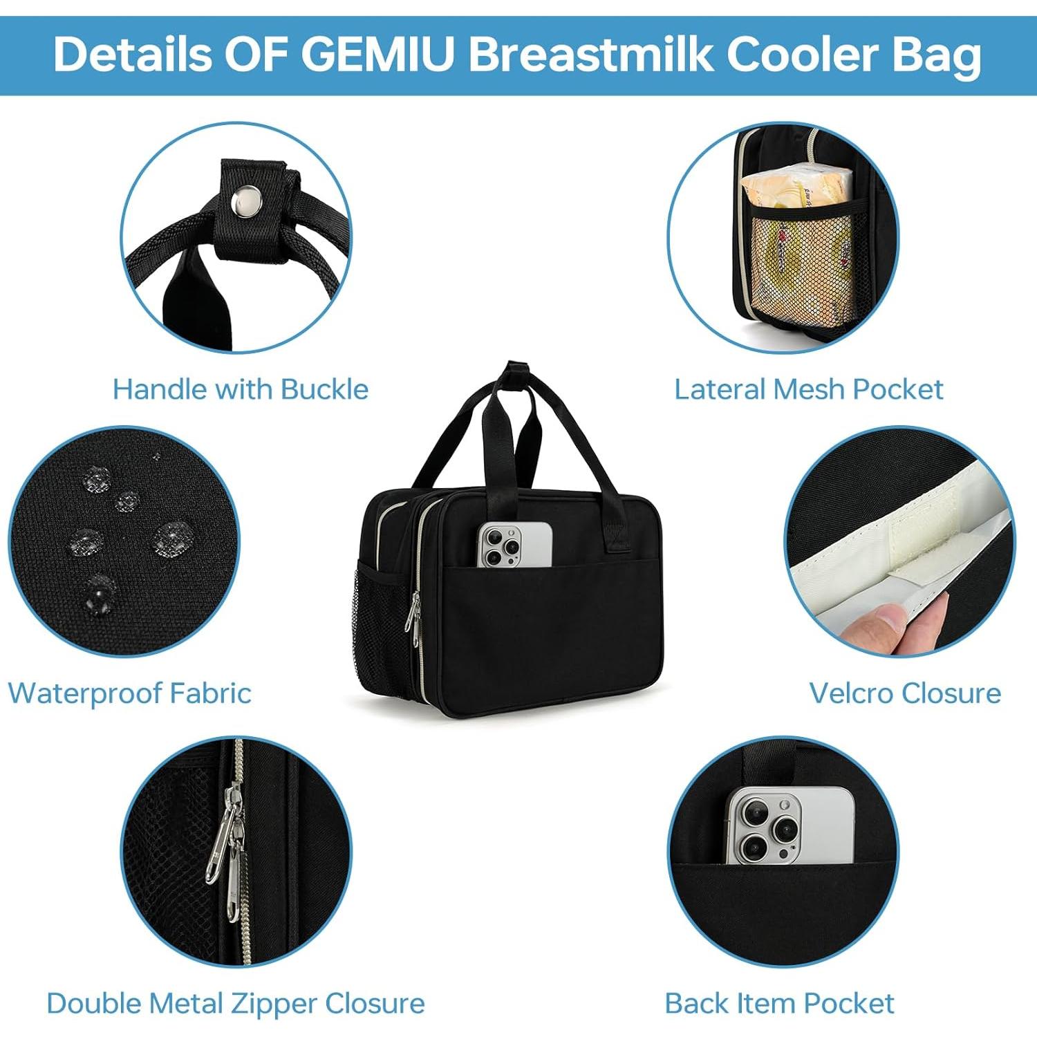 Bolsa de Enfriamiento de Leche Materna GEMIU Negra 6 Botellas 266ml