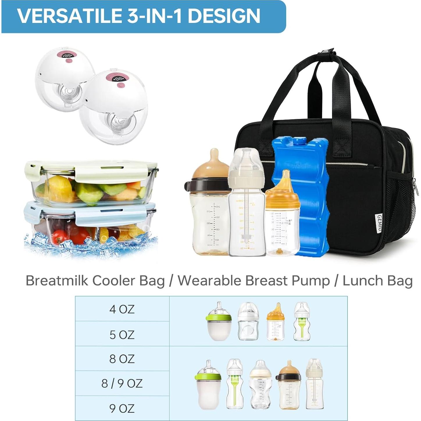 Bolsa de Enfriamiento de Leche Materna GEMIU Negra 6 Botellas 266ml