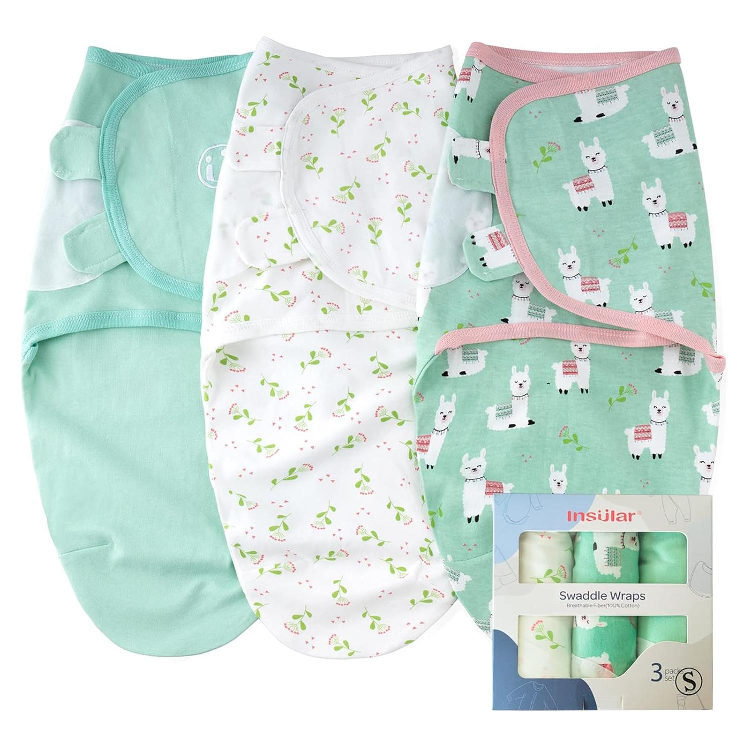 Sacos de Arrullo Insular 100% Algodón para Bebés 0-3M - 3 Pack