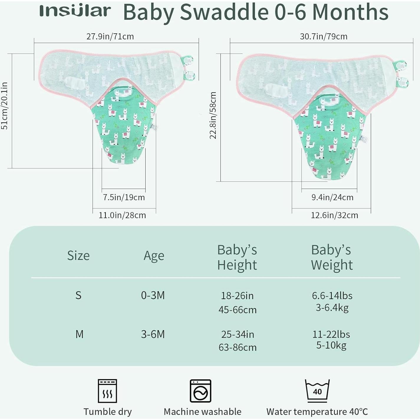 Sacos de Arrullo Insular 100% Algodón para Bebés 0-3M - 3 Pack