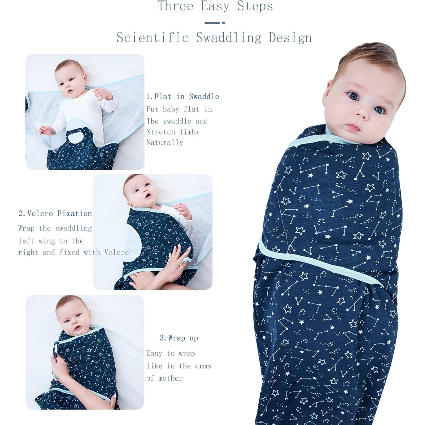 Sacos de Arrullo Insular 100% Algodón para Bebés 0-3M - 3 Pack