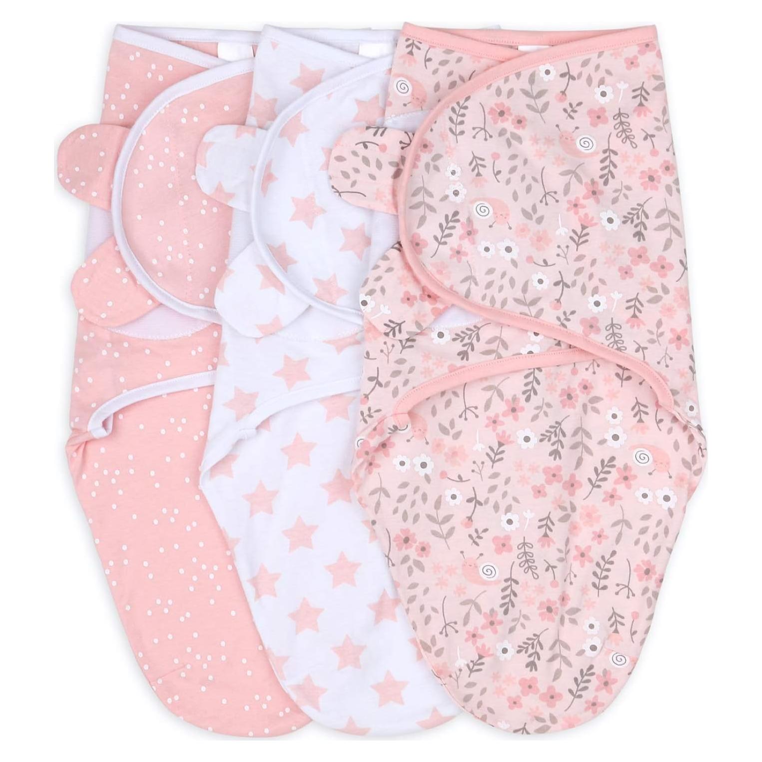 Juego de mantas de swaddle The Peanutshell 3 unidades Floral Rosa