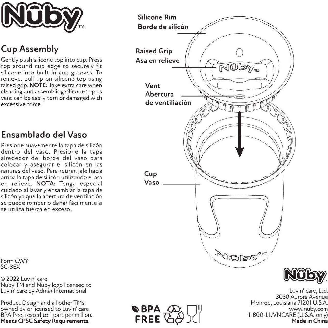 Taza de Beber 360 Nuby Aqua 240 ml con Mangos Removibles