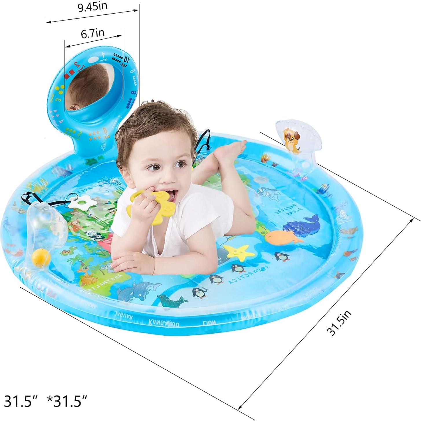 Alfombra de Juego Acuática 4-en-1 para Bebés con Espejo y Mordedores