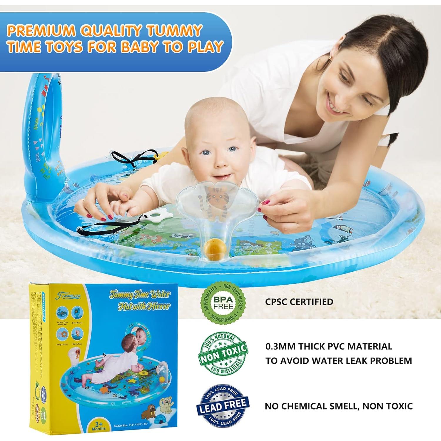 Alfombra de Juego Acuática 4-en-1 para Bebés con Espejo y Mordedores