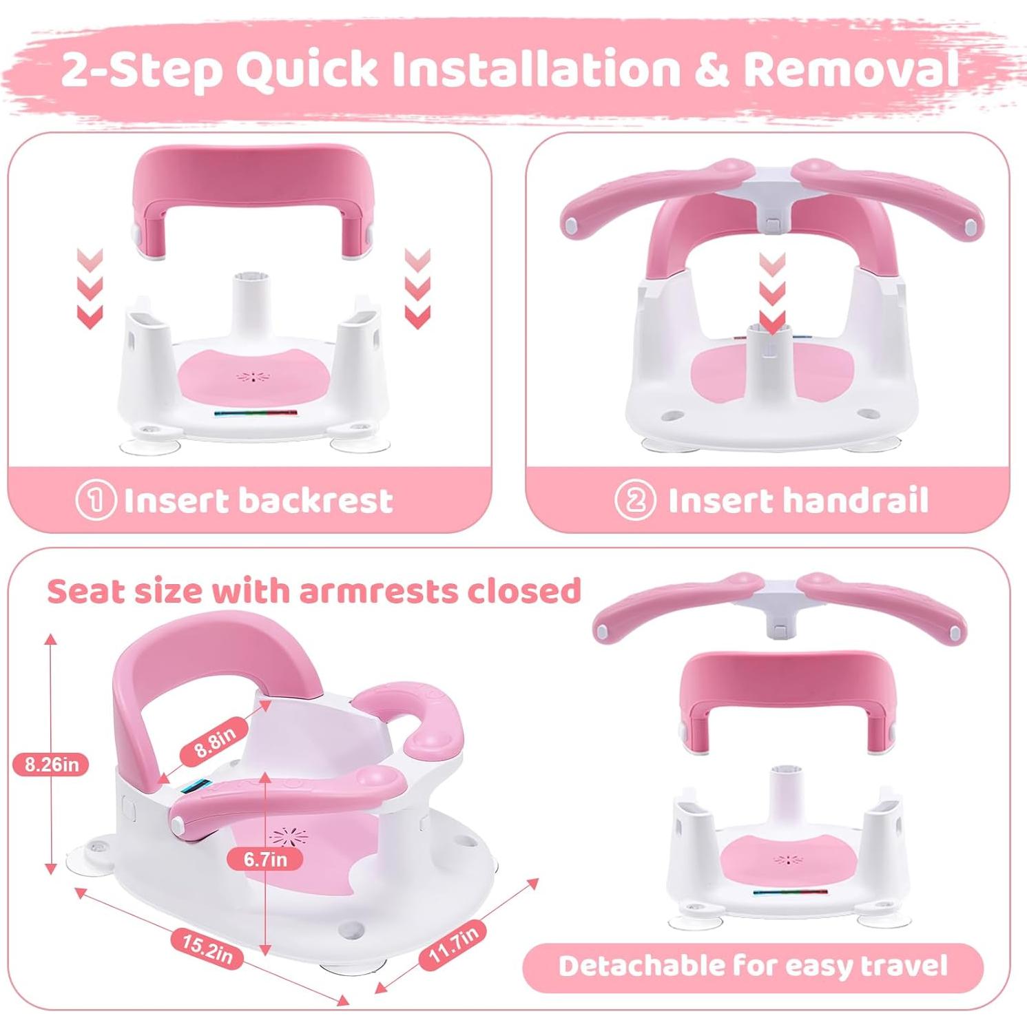 Asiento de Baño para Bebés Rosa - Con Alerta de Temperatura