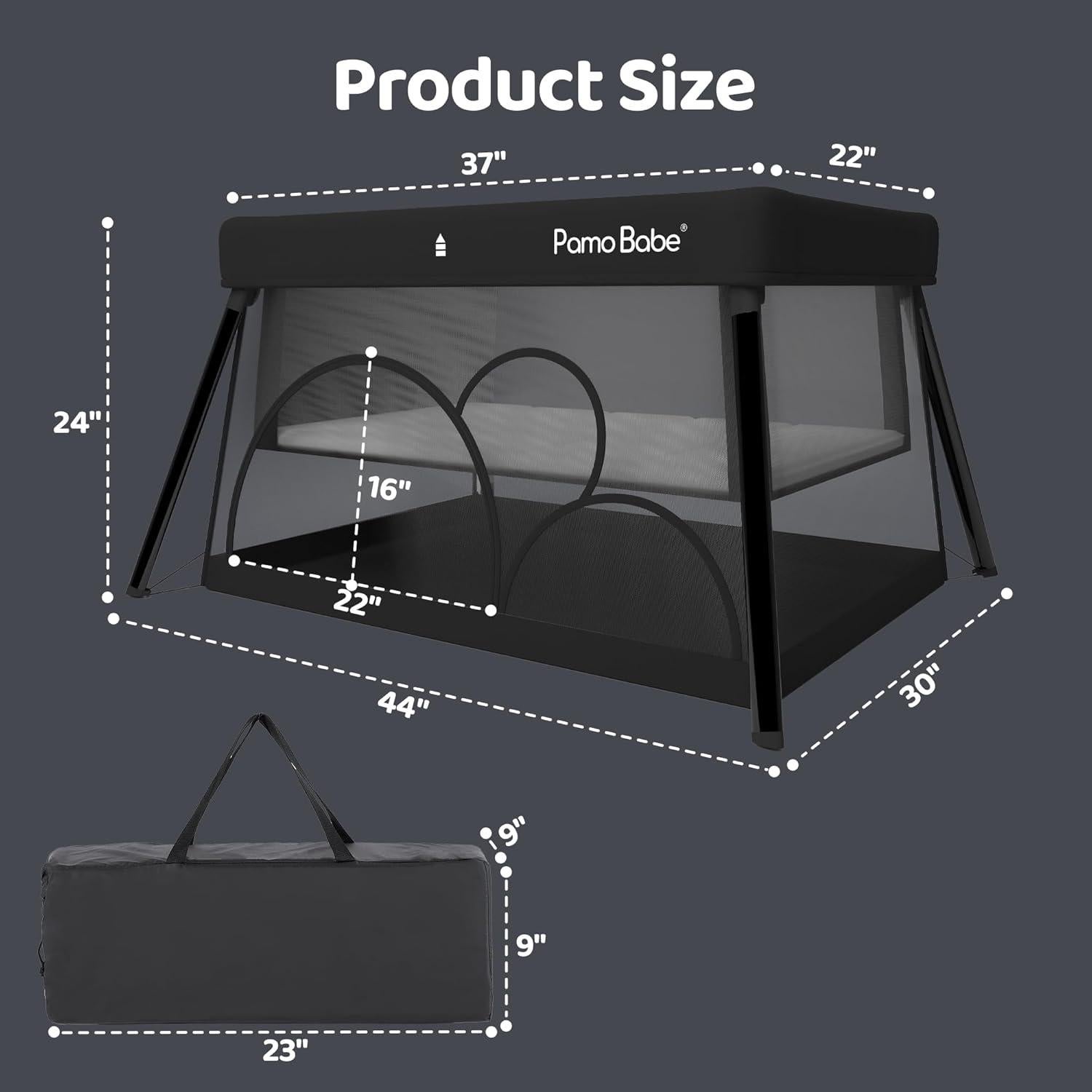 Cuna de viaje Pamo Babe con moisés extraíble, negra