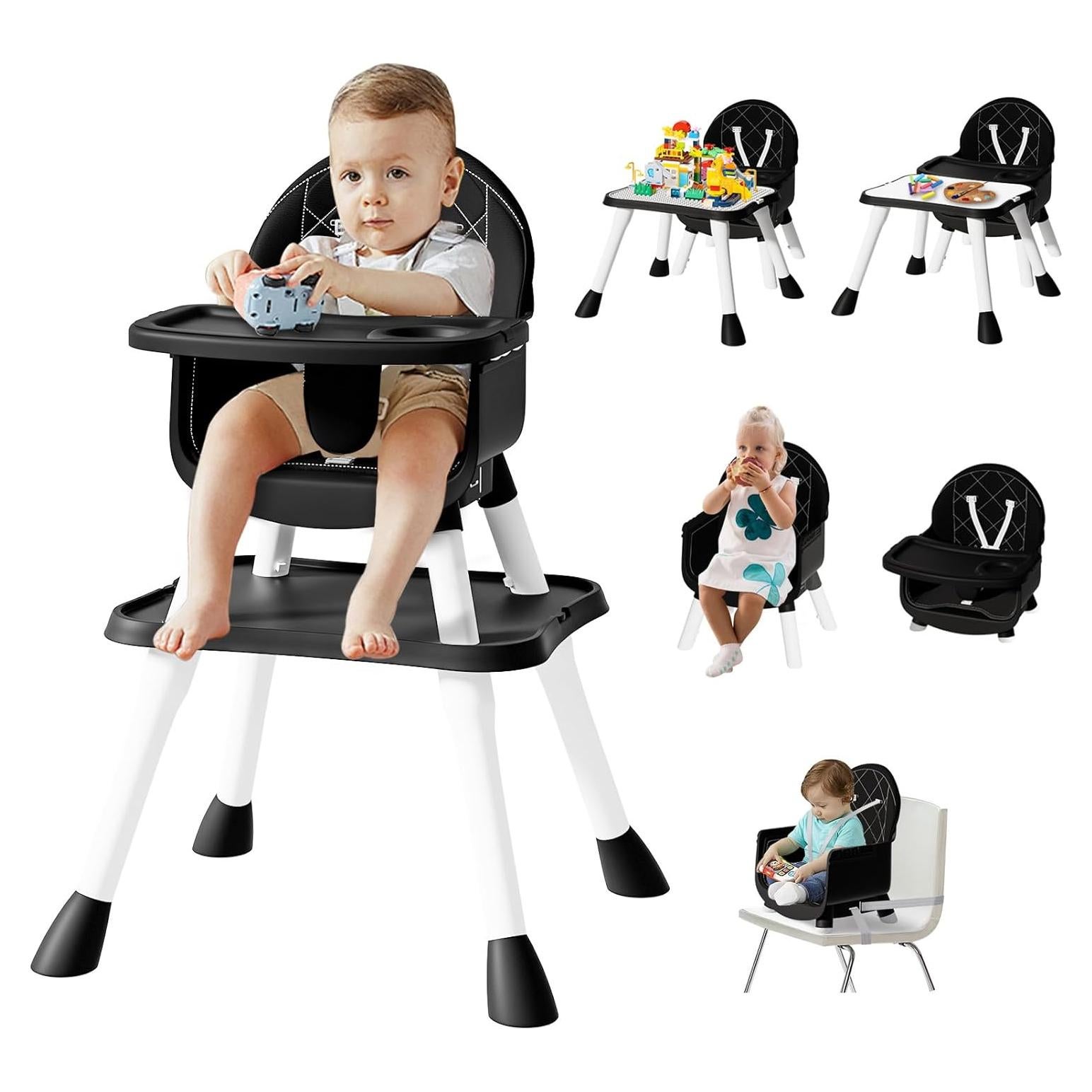Silla Alta 6 en 1 para Bebés y Niños - Negro, Asiento Elevador