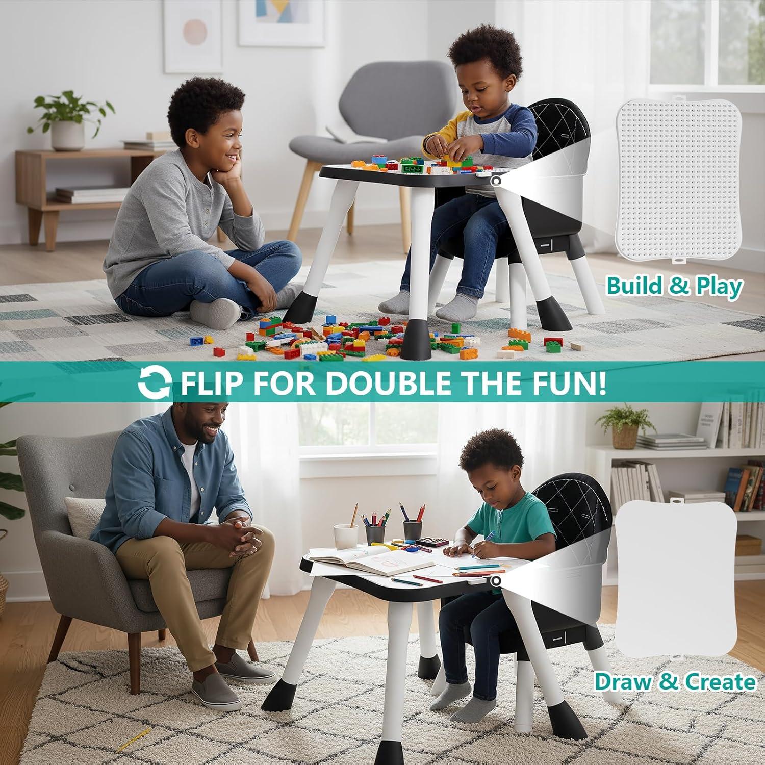 Silla Alta 6 en 1 para Bebés y Niños - Negro, Asiento Elevador