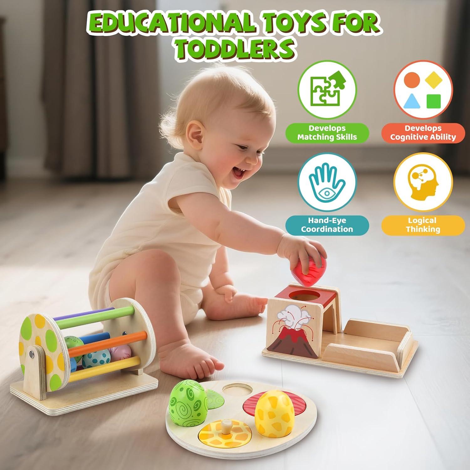 Juego de Juguete Montessori de Madera Dinosaurio 6+ Meses