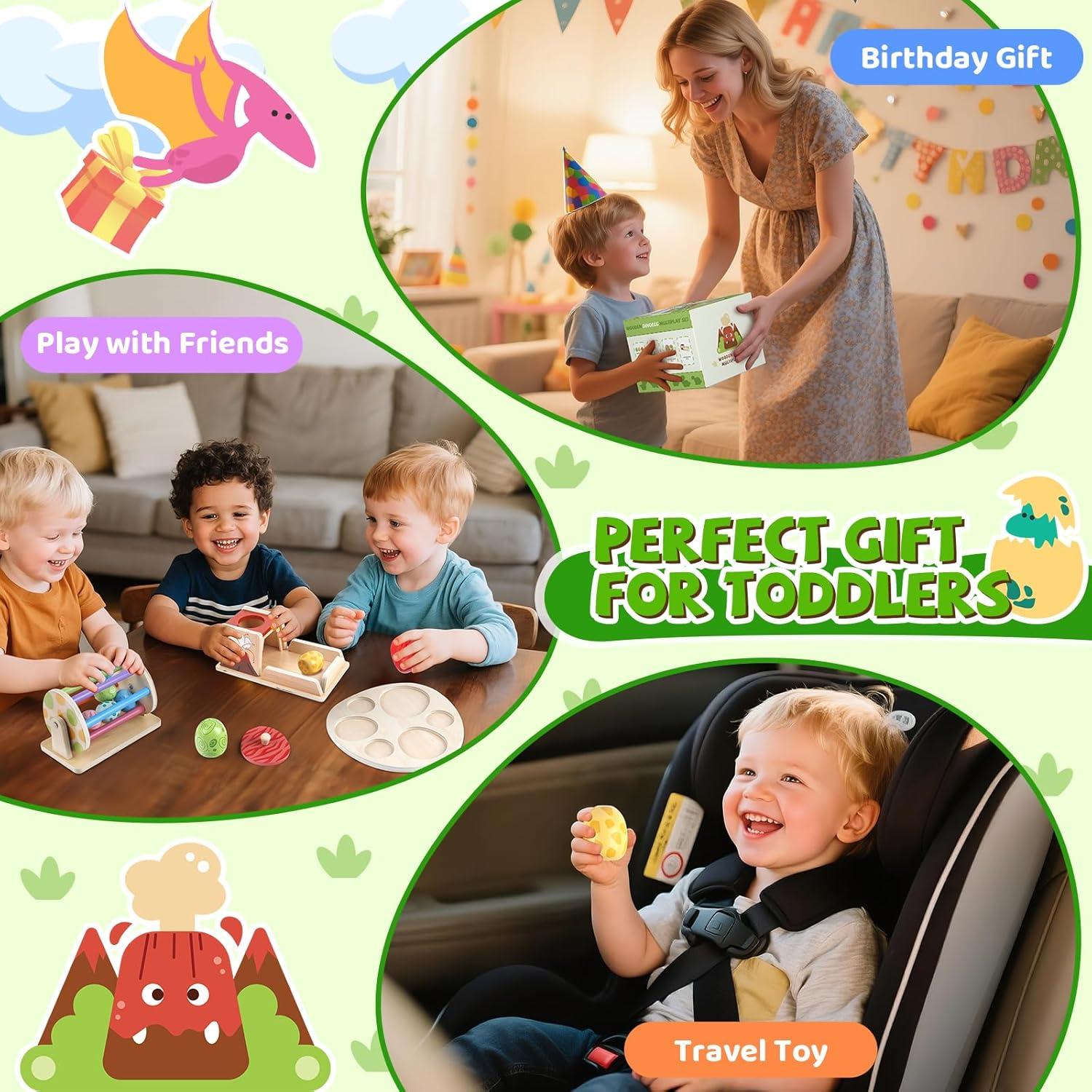 Juego de Juguete Montessori de Madera Dinosaurio 6+ Meses