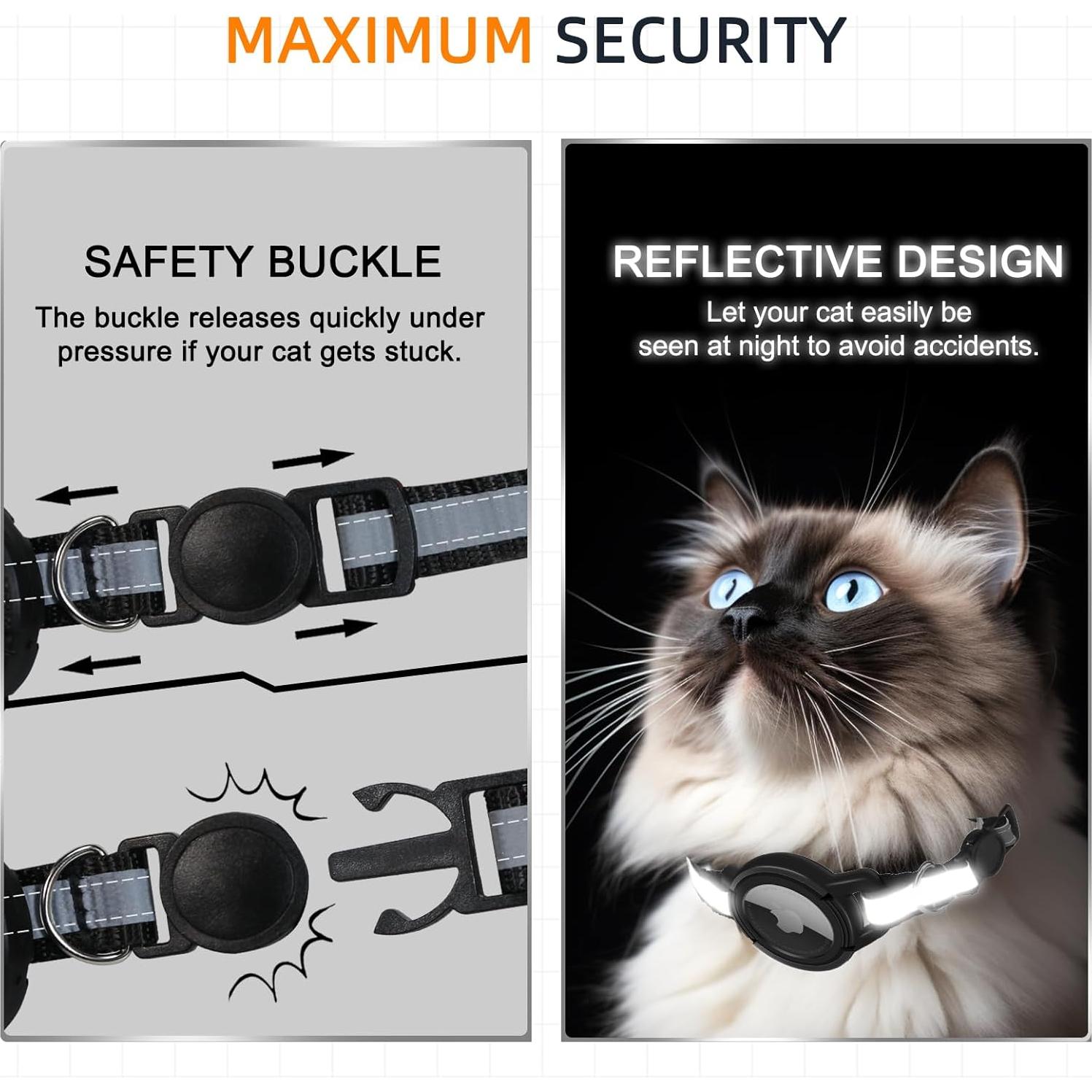 Collar Reflectante para Gato Odokele con Soporte AirTag - Negro