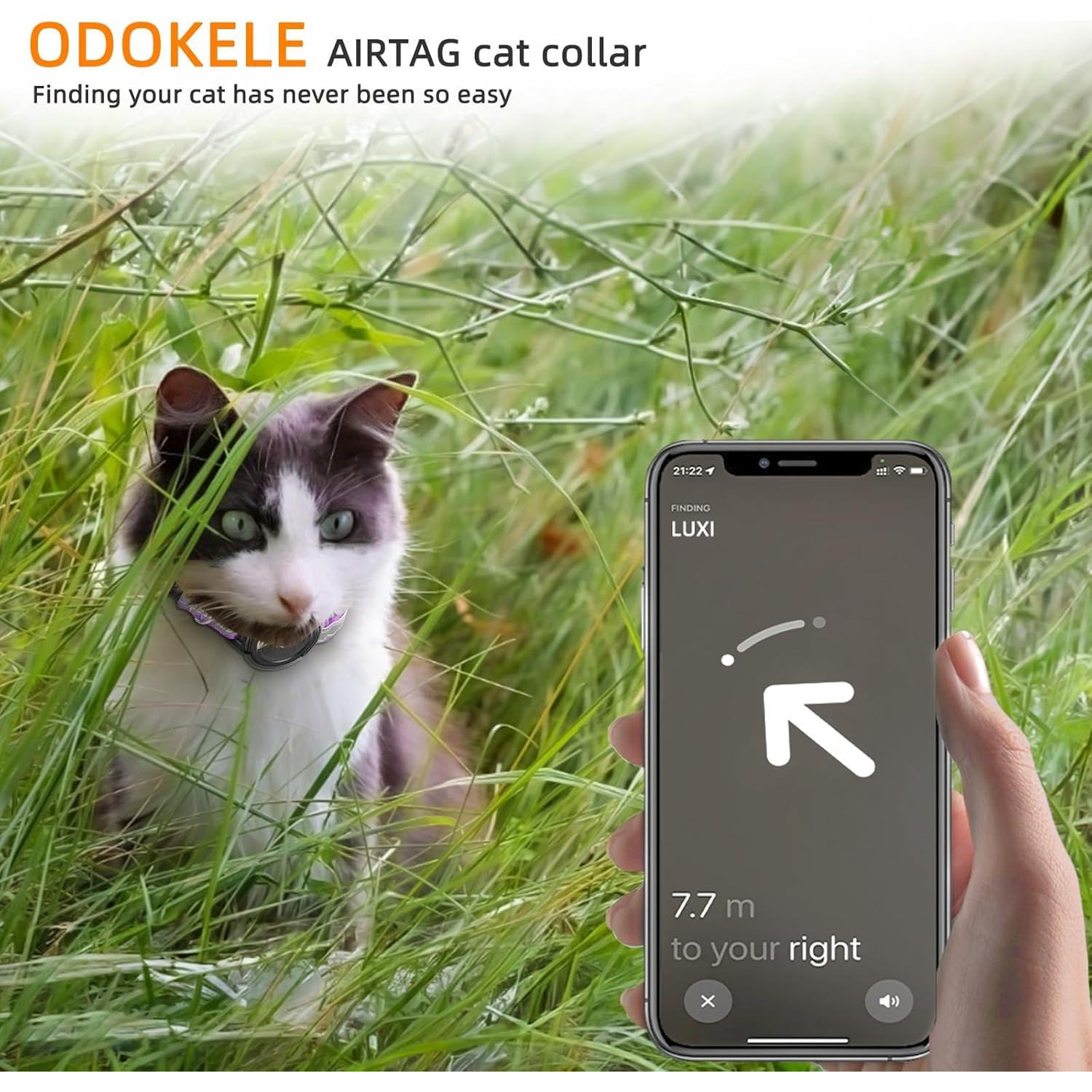 Collar Reflectante para Gato Odokele con Soporte AirTag - Negro