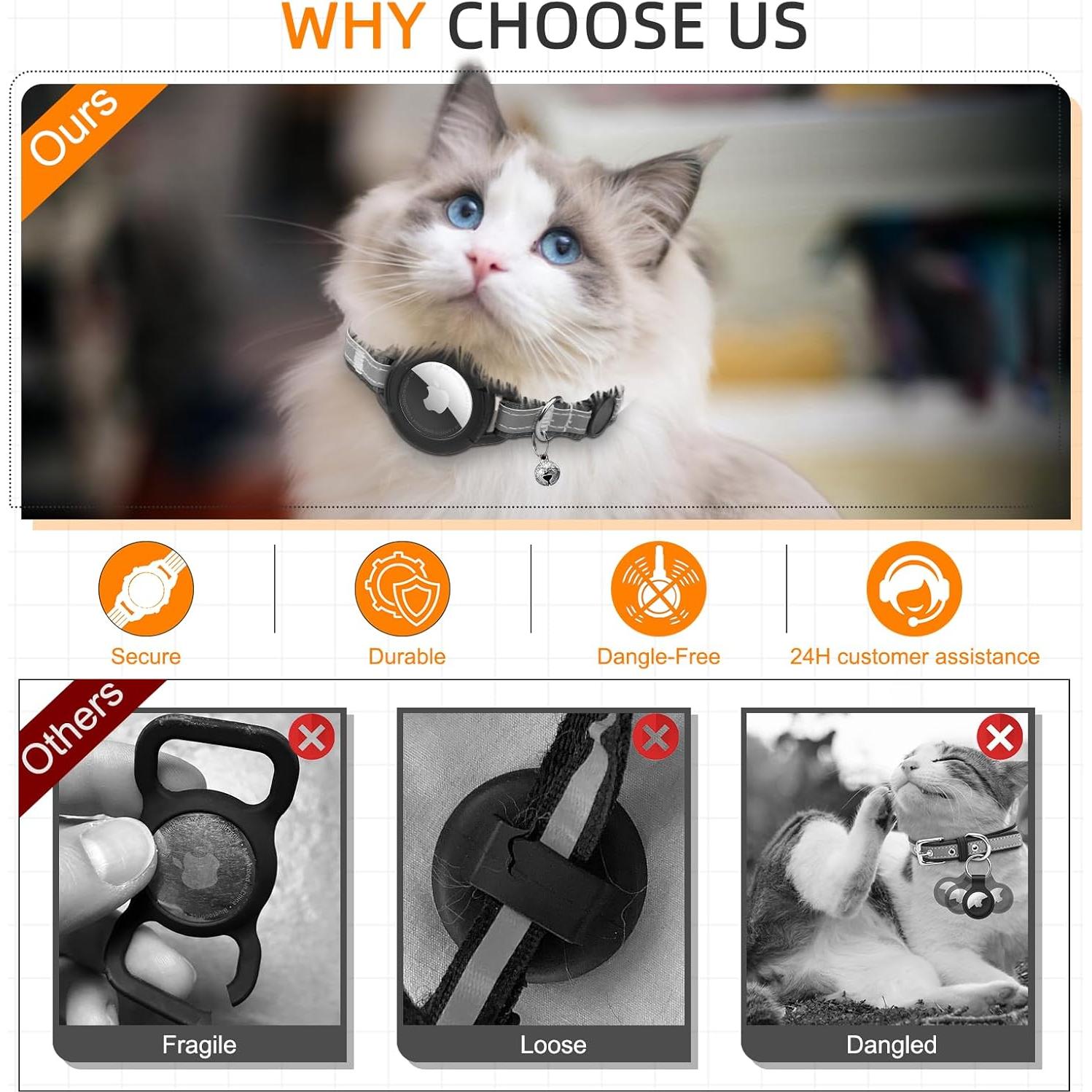 Collar Reflectante para Gato Odokele con Soporte AirTag - Negro