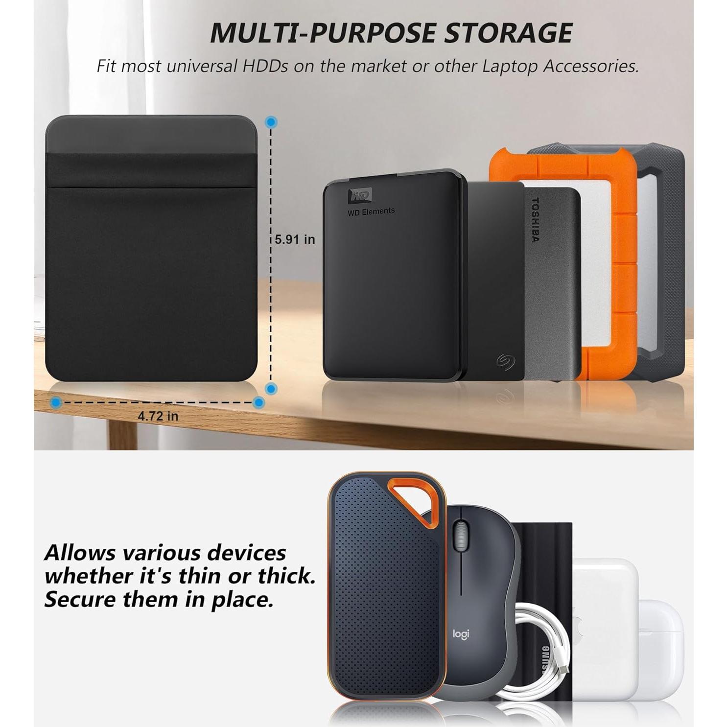 Funda Adhesiva para Disco Duro Externo Lacdo 2 Bolsillos Negro