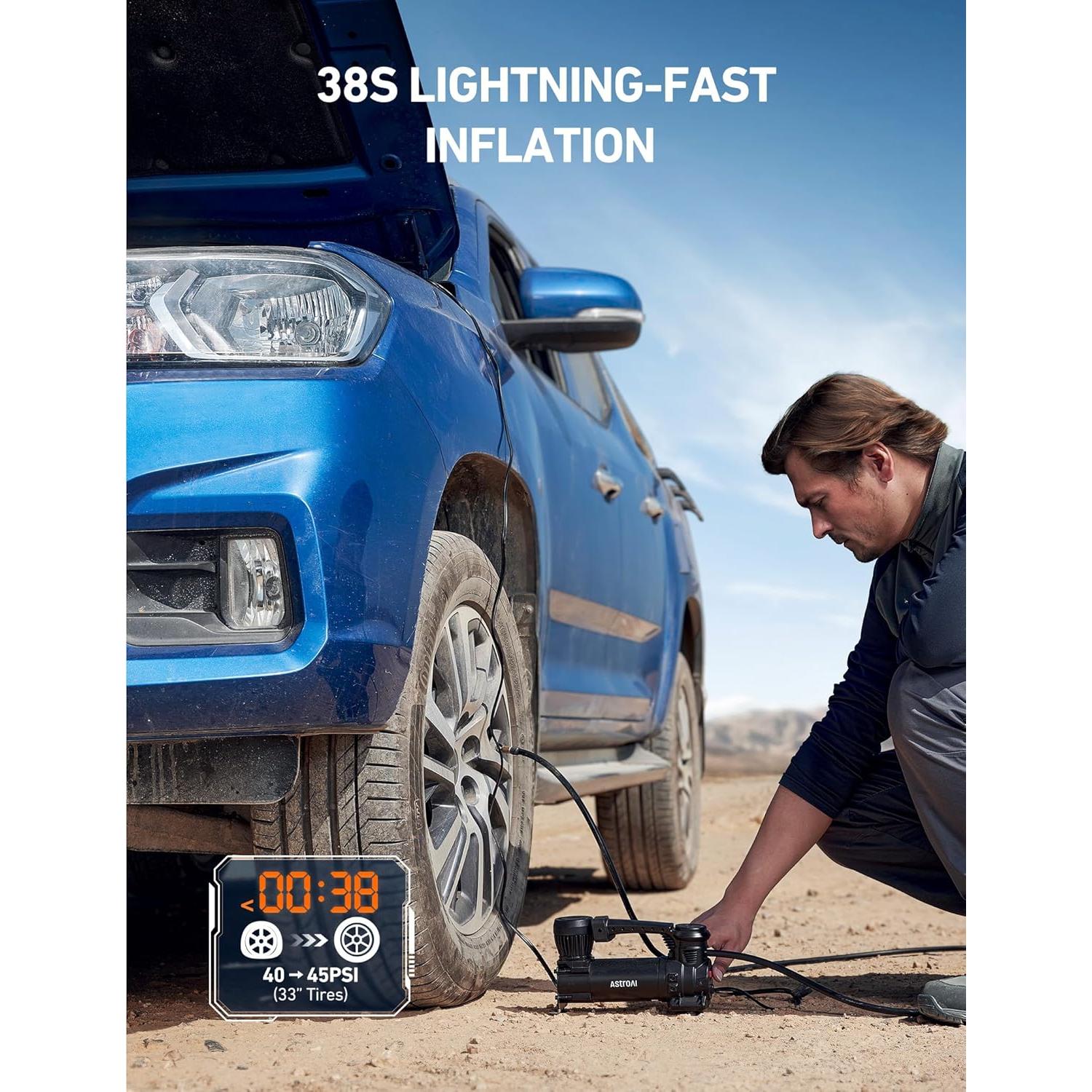 Compresor de Aire AstroAI T3 12V Portátil 3.02kg con Luz LED