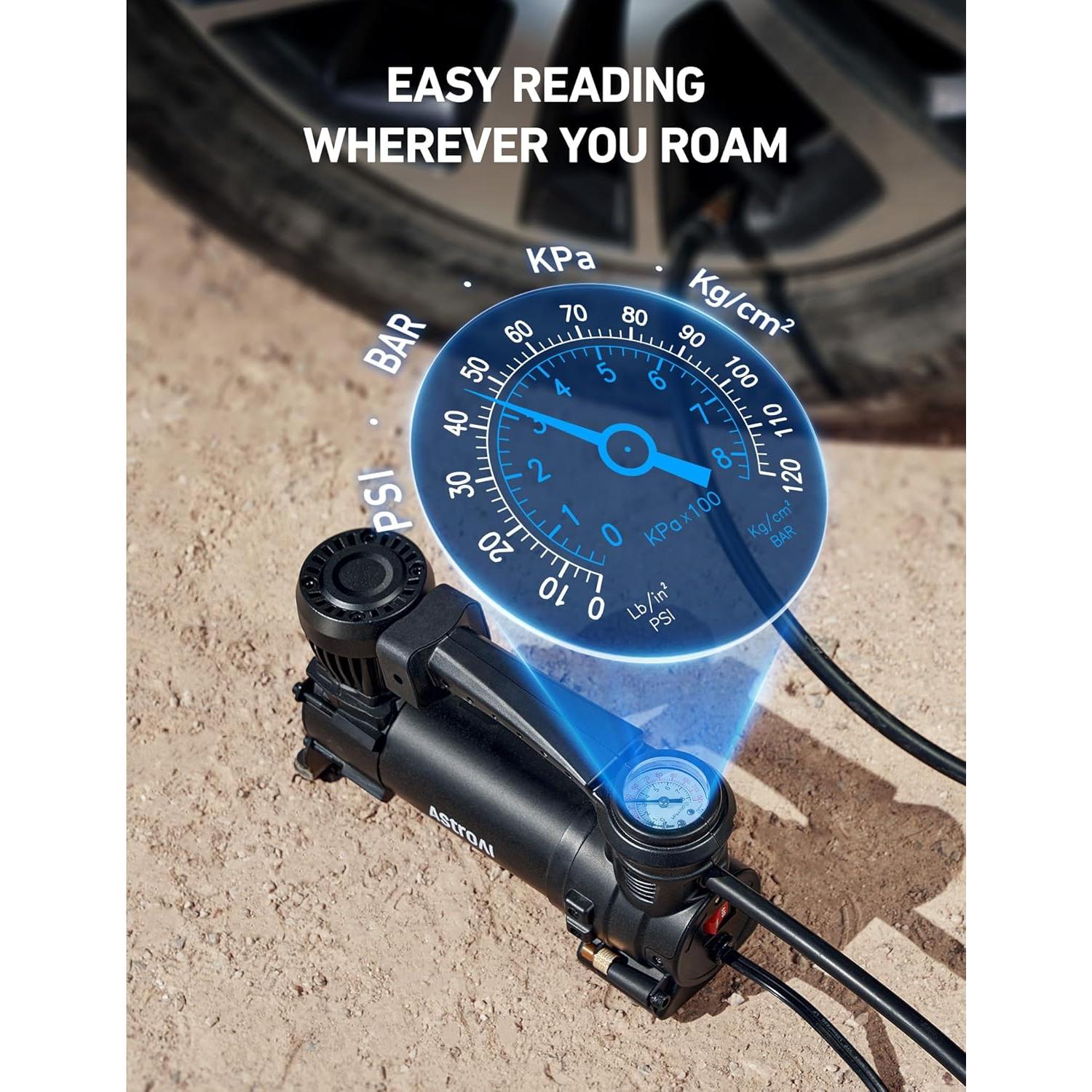 Compresor de Aire AstroAI T3 12V Portátil 3.02kg con Luz LED