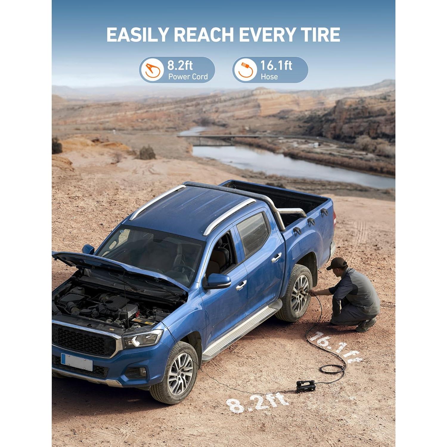 Compresor de Aire AstroAI T3 12V Portátil 3.02kg con Luz LED