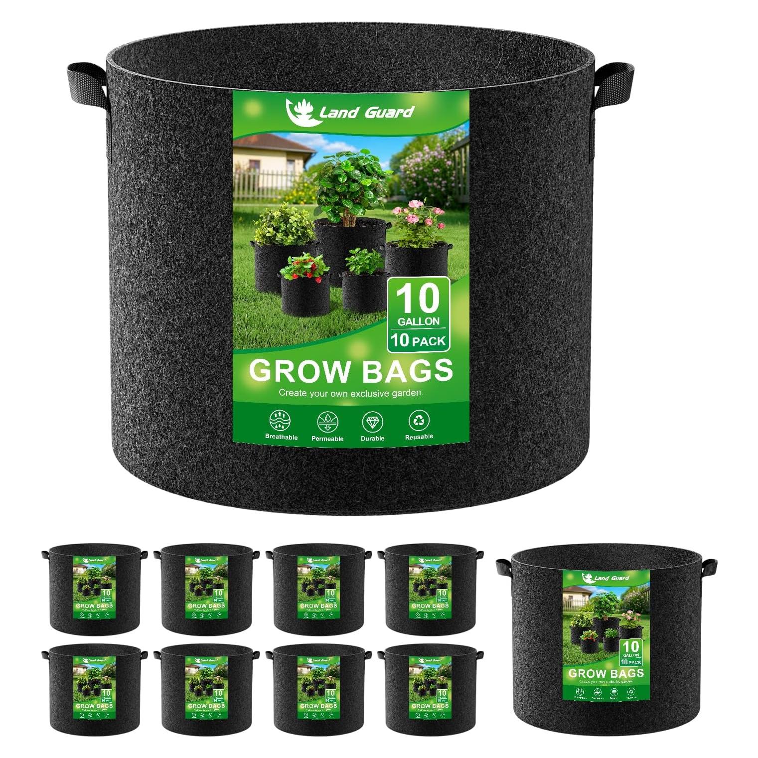 Bolsas de Cultivo de Tela Land Guard 10 Galones Paquete de 10