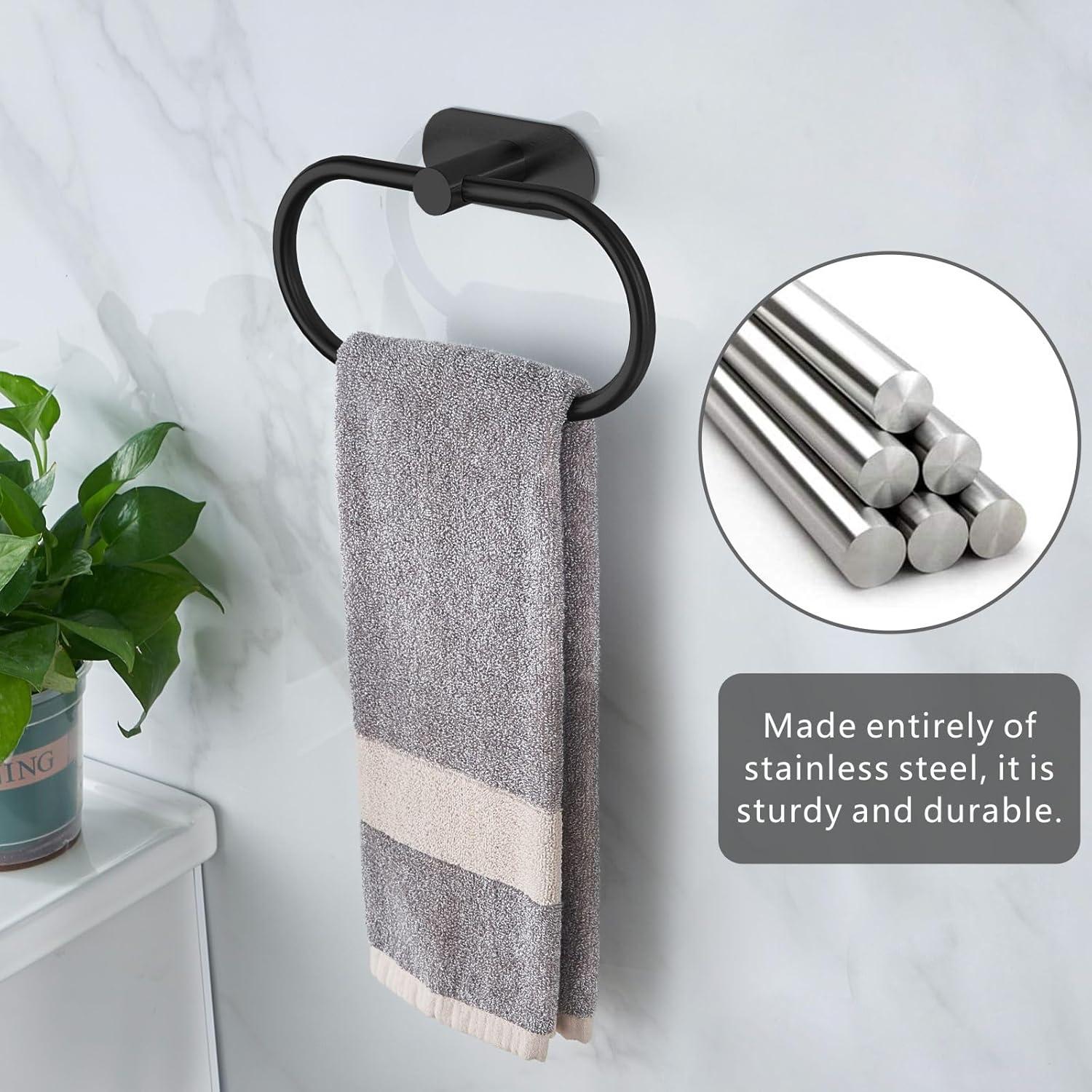 Anillo de Toalla de Baño Eolax Autoadhesivo Acero Inoxidable Negro