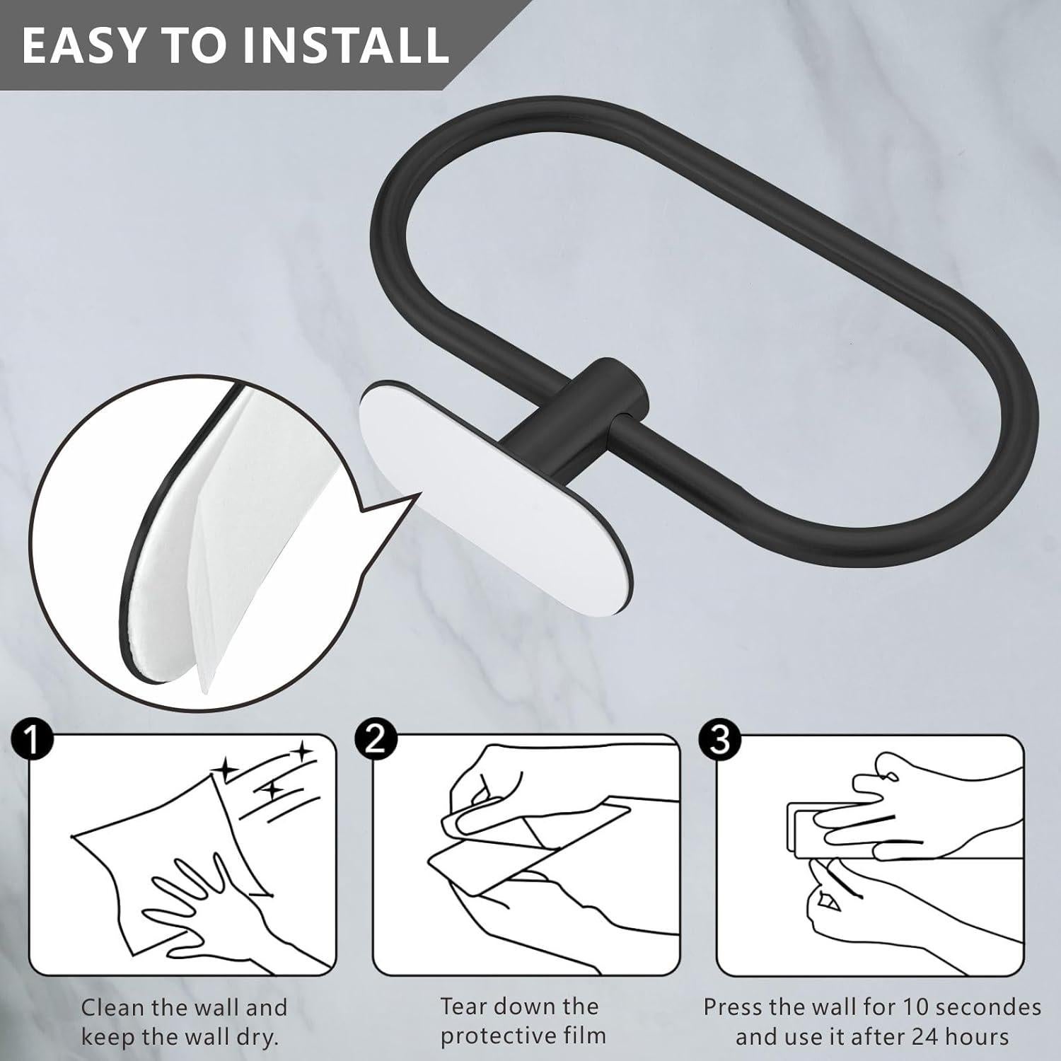 Anillo de Toalla de Baño Eolax Autoadhesivo Acero Inoxidable Negro