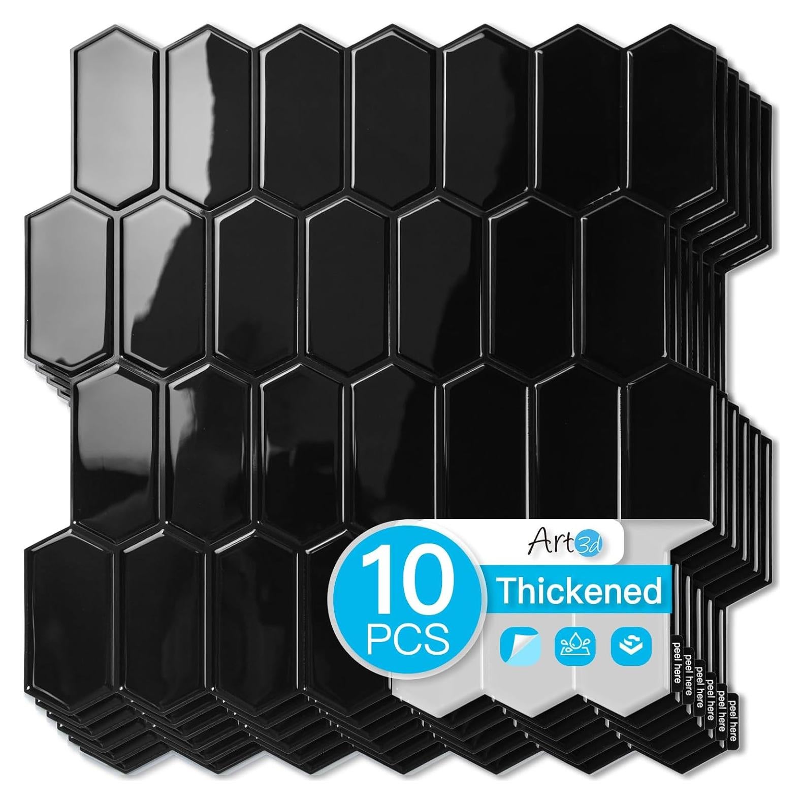 Azulejos de Vinilo Autoadhesivos Art3d 10 Piezas 30.48x30.48cm Negro