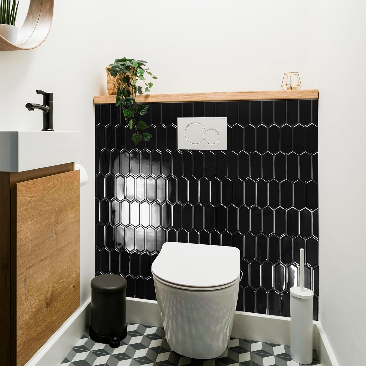 Azulejos de Vinilo Autoadhesivos Art3d 10 Piezas 30.48x30.48cm Negro