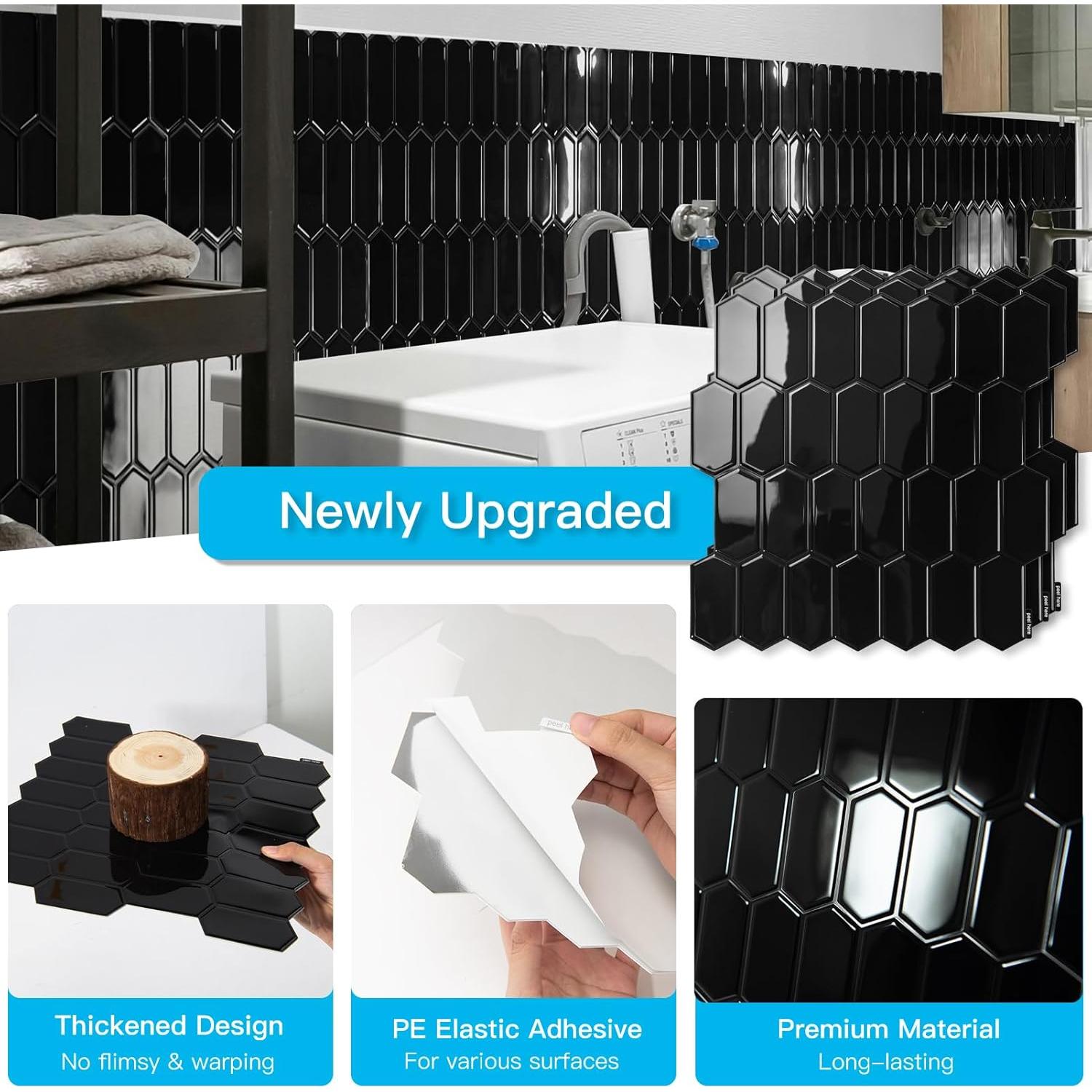 Azulejos de Vinilo Autoadhesivos Art3d 10 Piezas 30.48x30.48cm Negro