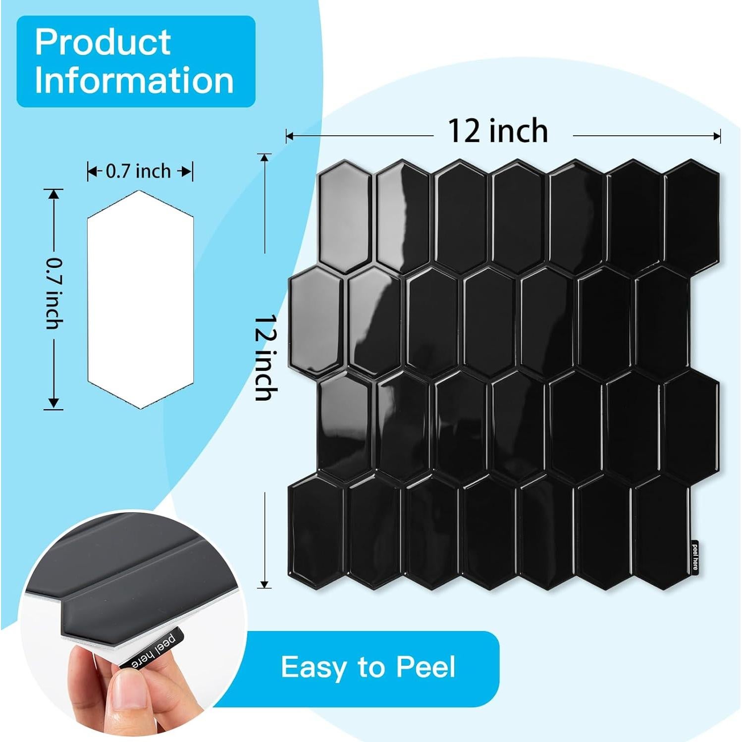 Azulejos de Vinilo Autoadhesivos Art3d 10 Piezas 30.48x30.48cm Negro