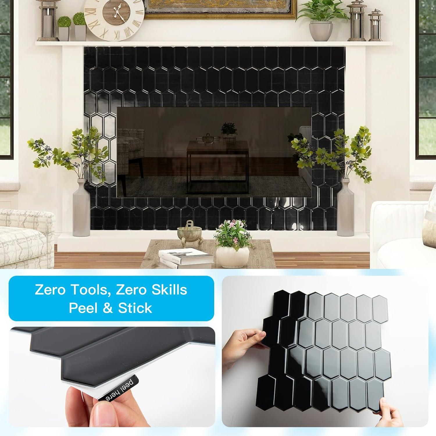 Azulejos de Vinilo Autoadhesivos Art3d 10 Piezas 30.48x30.48cm Negro