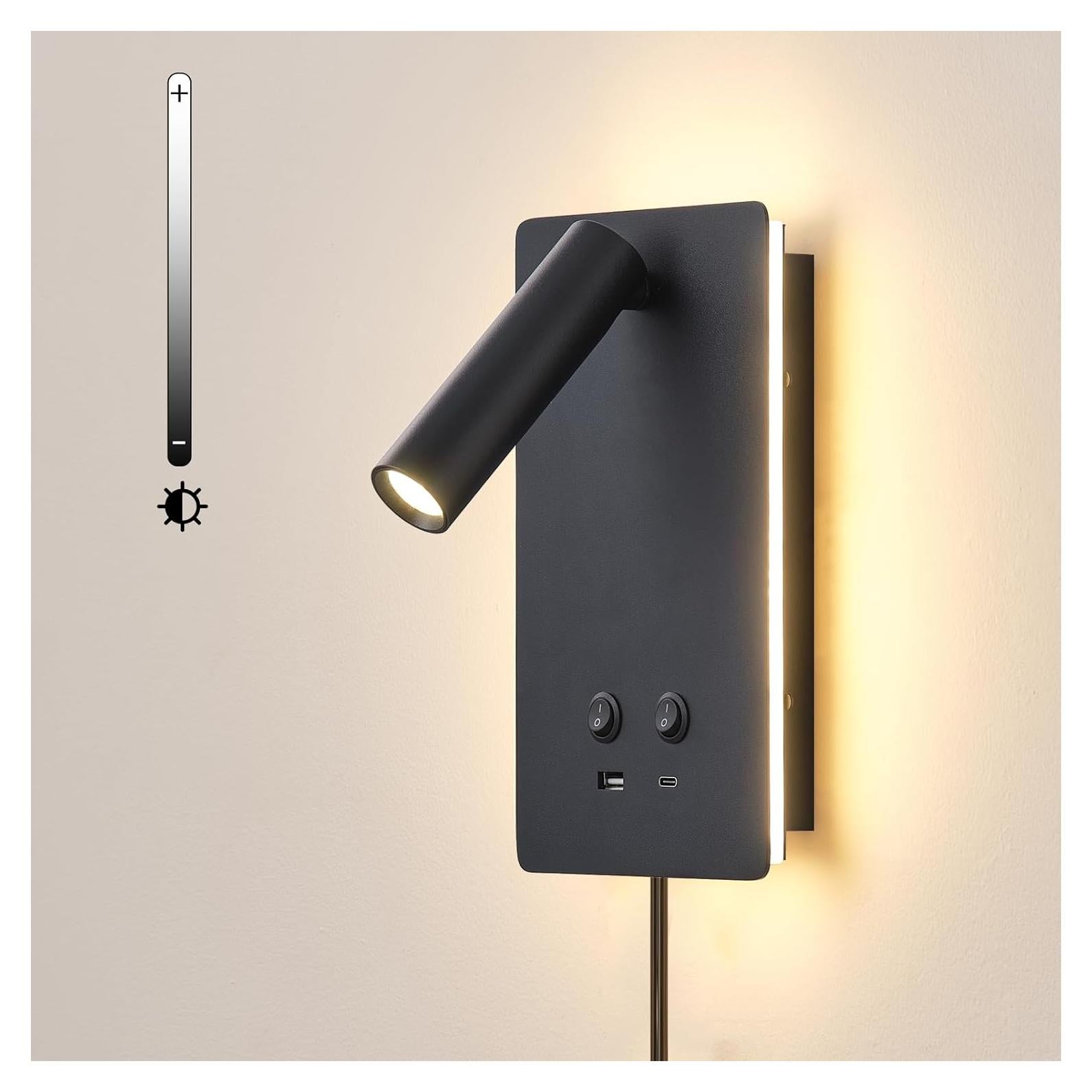 Lámpara de Lectura LED de Pared MOLUOLA S07G con USB y 3 Brillos