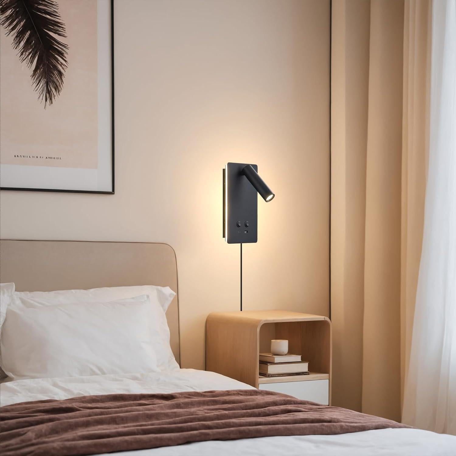 Lámpara de Lectura LED de Pared MOLUOLA S07G con USB y 3 Brillos